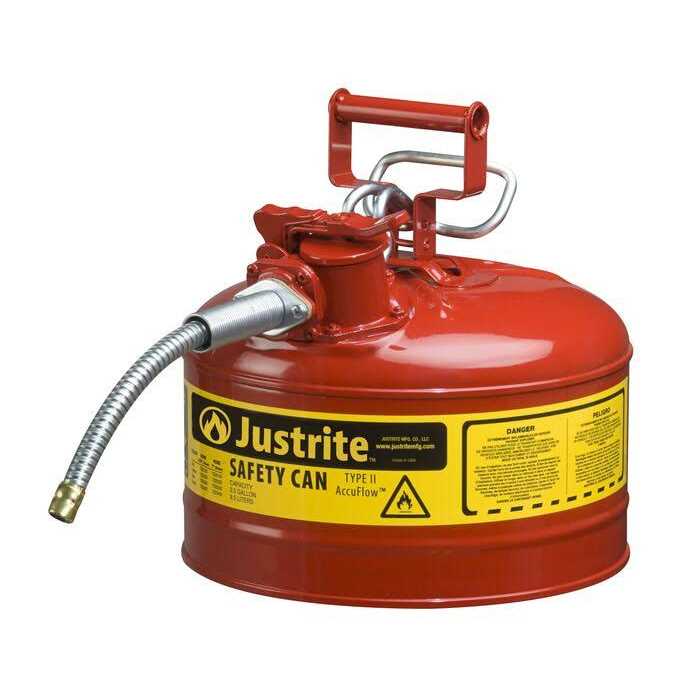 Justrite 7225120 Type II AccuFlow 2.5 Gallon 5/8 Hose Steel Safety Can - Cheap Fitting