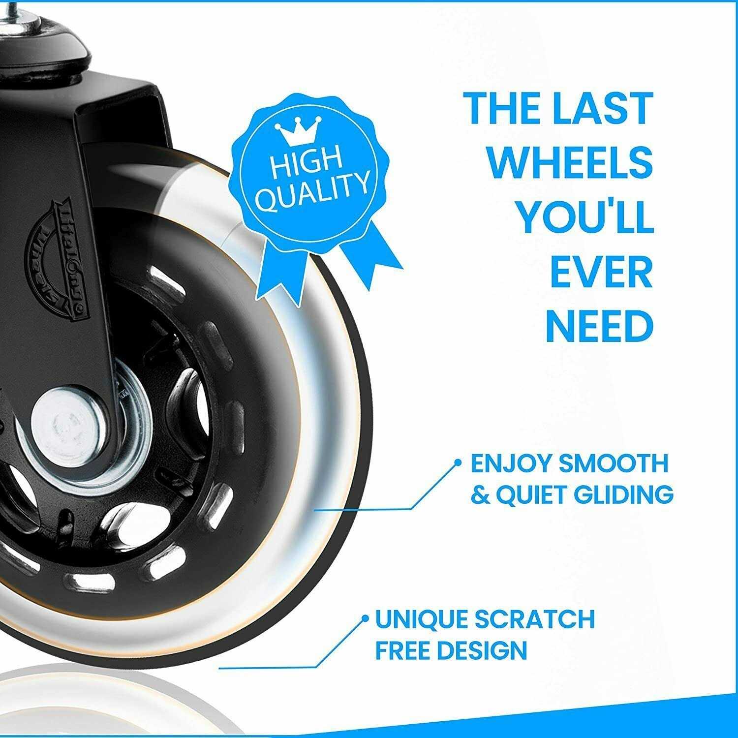 Lifelong Office Chair Wheels Replacement Rubber Chair casters for Hardwood Floors and Carpet - Cheap Fitting