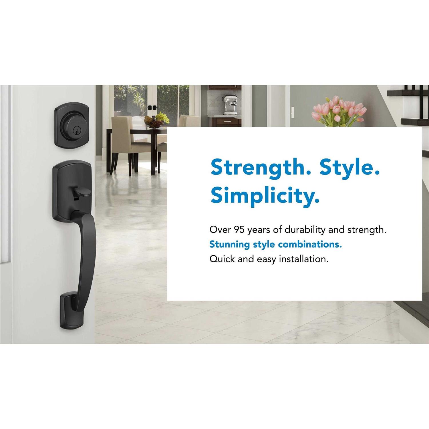Schlage Greenwich Matte Black Entry Door Handleset with Broadway Lever FE285GGRW622BRWGRW - Cheap Fitting