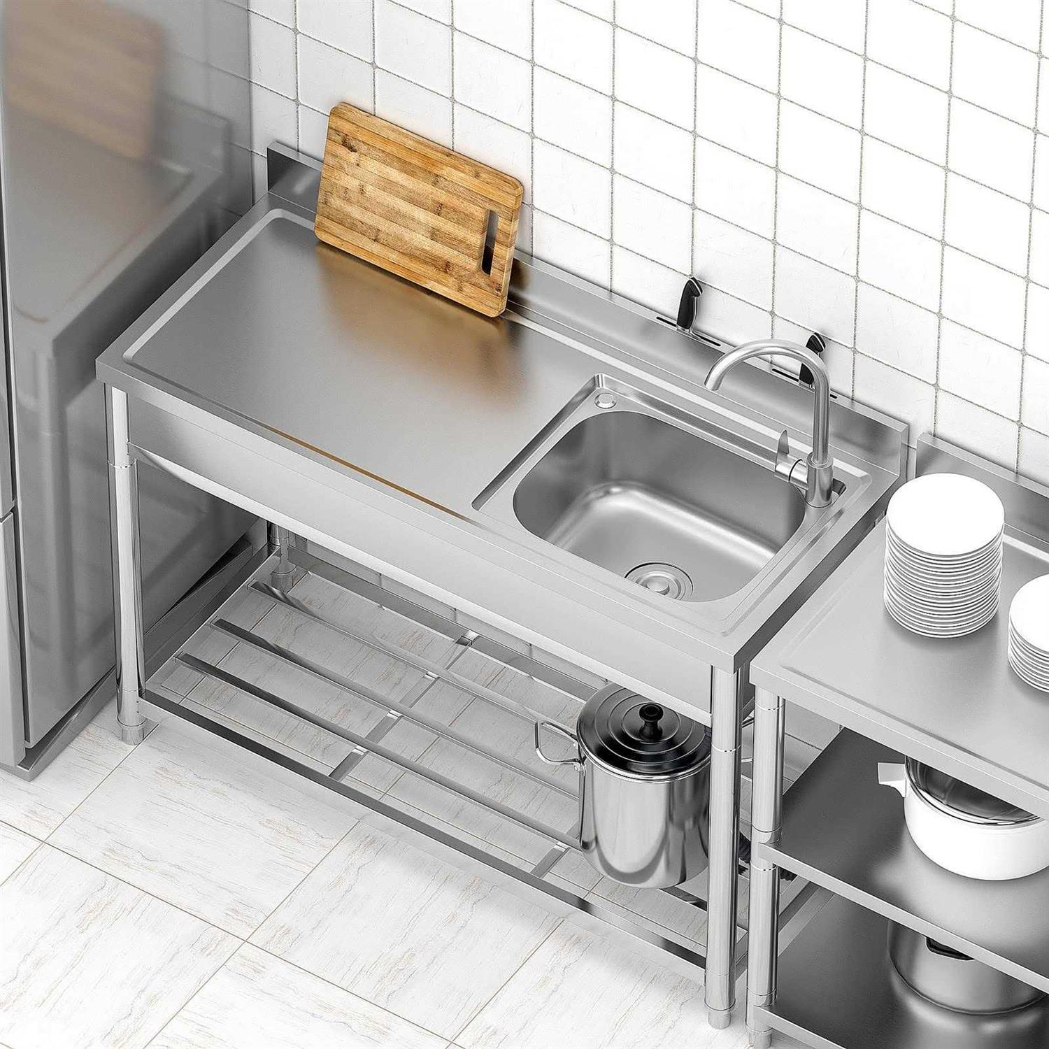 KINGBO Free Standing Stainless-steel Single Bowl Commercial Restaurant Kitchen Sink Set w/faucet & Drainboard - Cheap Fitting