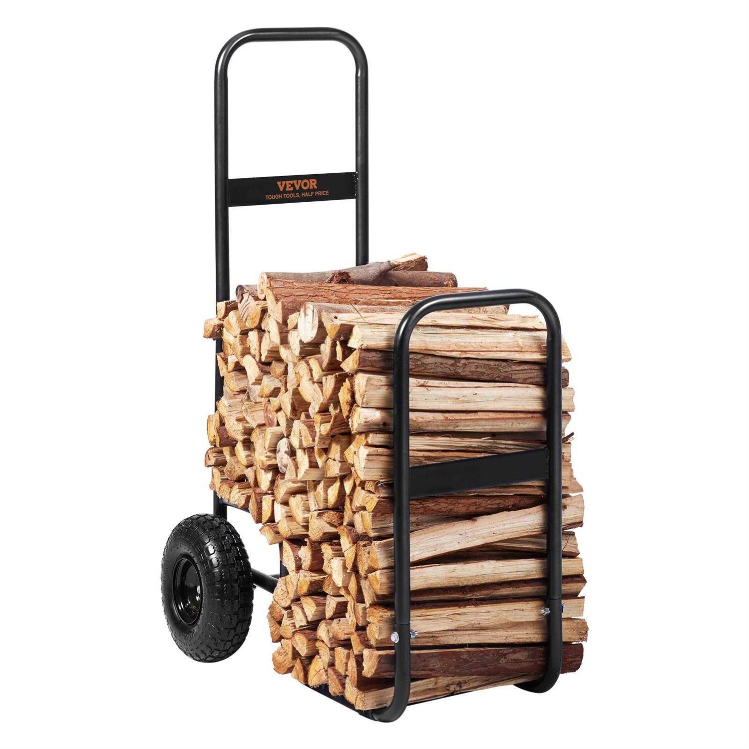 VEVOR Firewood Log Cart, 250 lbs Capacity, Outdoor and Indoor Wood Rack Storage Mover Wheels - Cheap Fitting