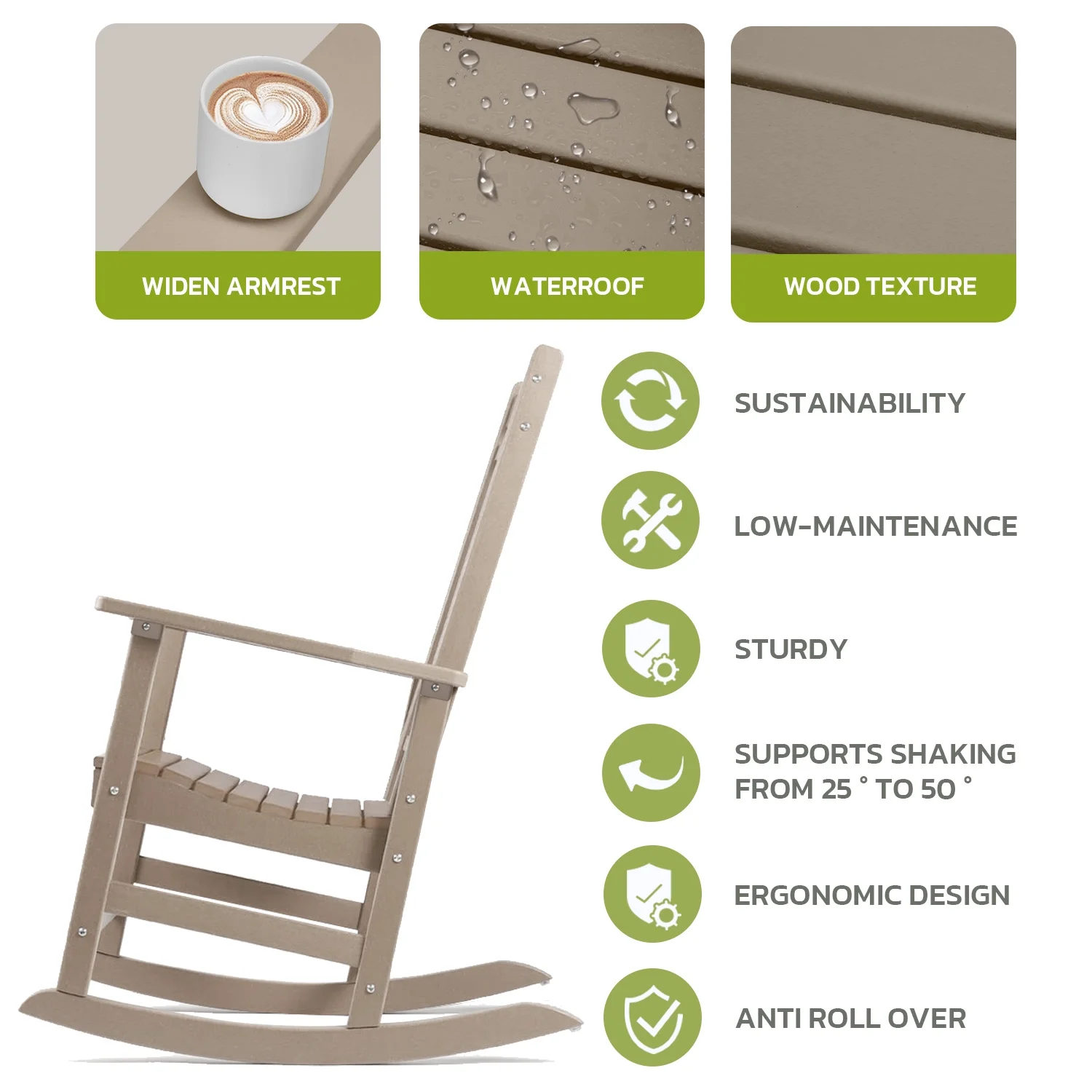 Outdoor Rocking Chair,All Weather Resistant Poly Lumber Outdoor Rocking Chairs with High Back,Outdoor Porch Rocker,Grey - Cheap Fitting