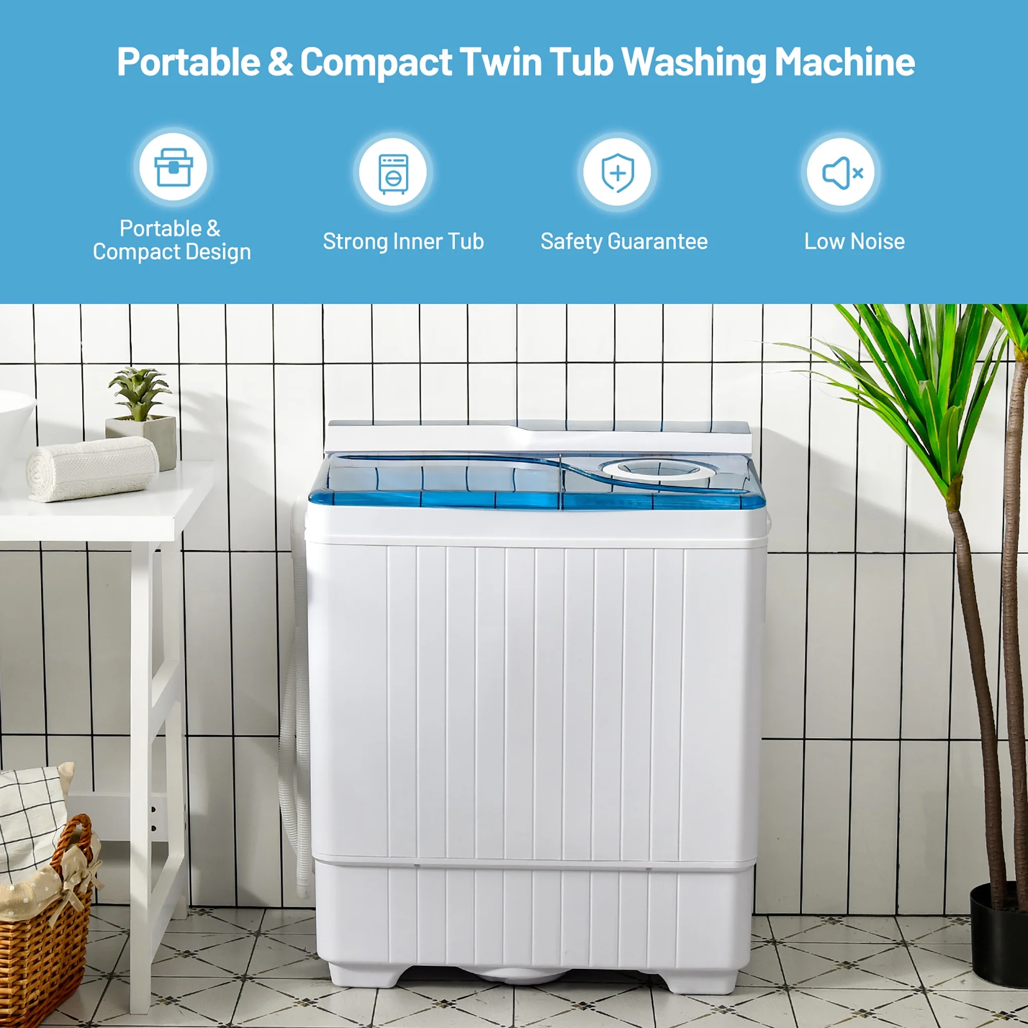 Costway 26lbs Portable Semi-automatic Washing Machine W/Built-in Drain Pump Grey - Cheap Fitting
