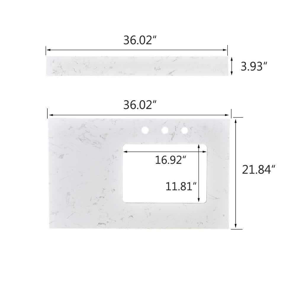 YASINU 36 in. W x 22 in. D Engineered Stone Composite Vanity Top in White with White Rectangular Single Sink - Cheap Fitting