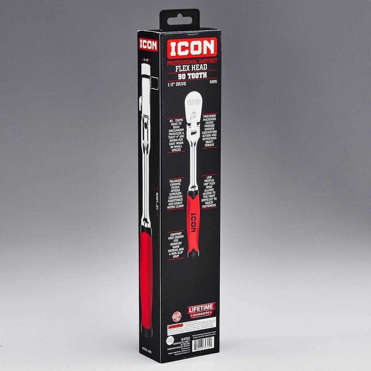 Icon 1/2 in. Drive Professional Flex Head Ratchet with Comfort Grip - Cheap Fitting