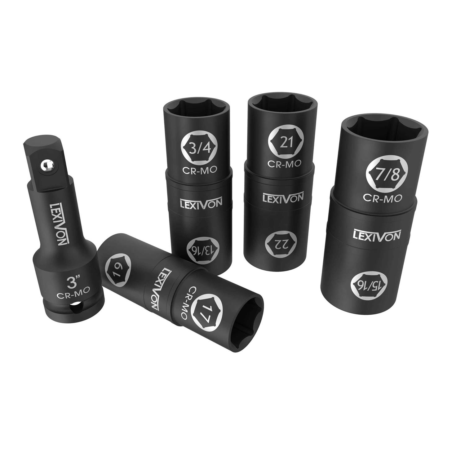 LEXIVON 1/2-Inch Impact Socket Set 6 Total Lug Nut Sizes Innovative Flip Socket Design - Cheap Fitting