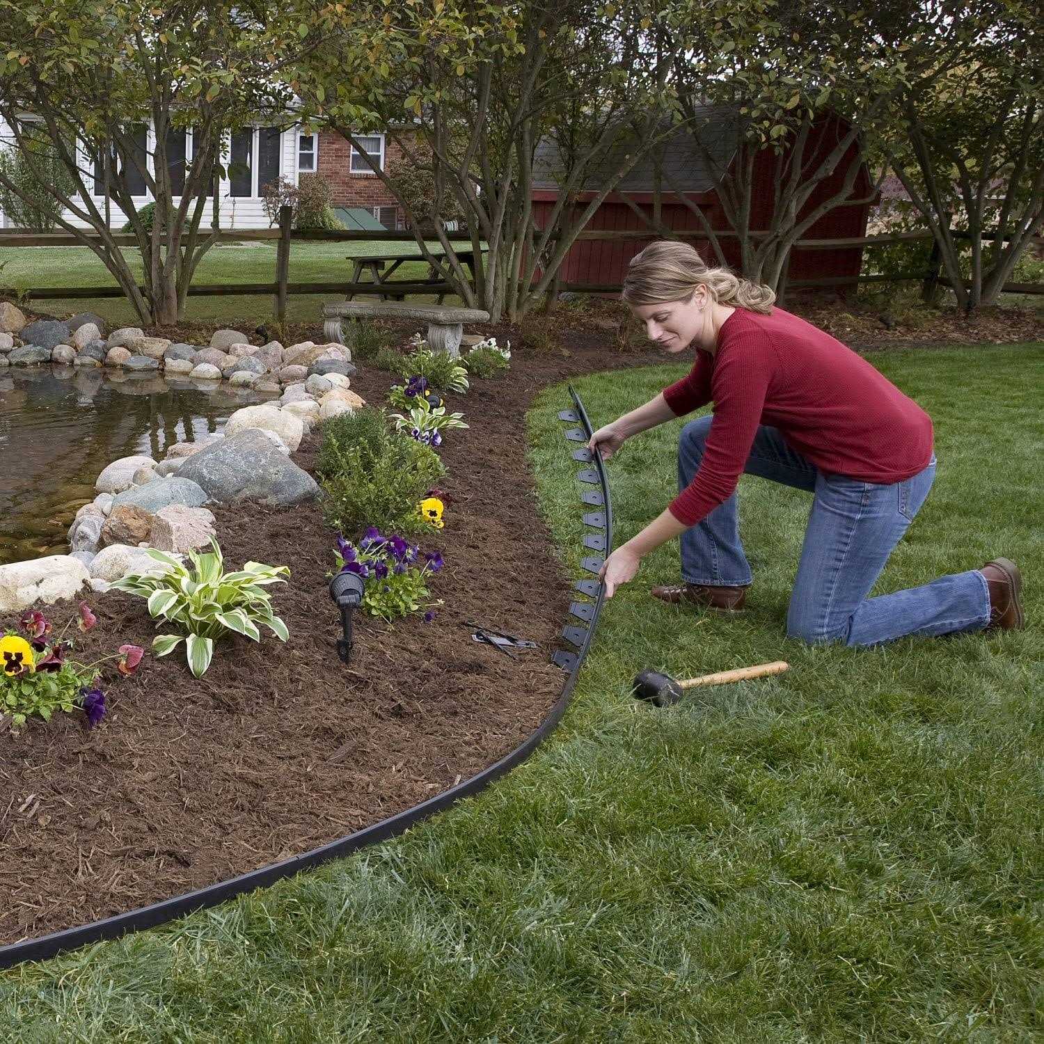 EasyFlex 60′ No-Dig Black Plastic Landscape Edging Roll - Cheap Fitting