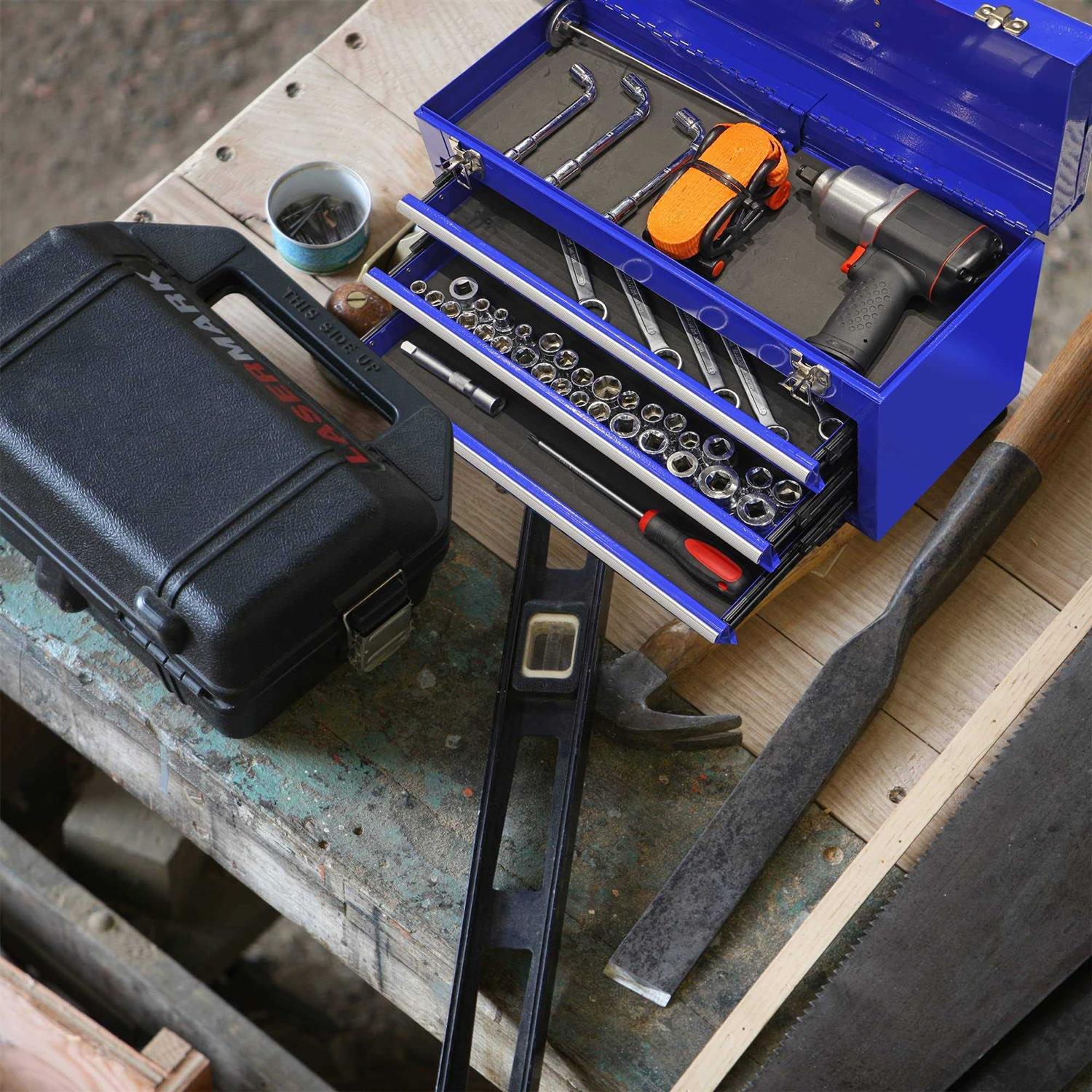 BIG RED 3 Drawer 20 Metal Tool Box Portable Steel Tool Chest with Ball-Bearing Slides and 2 Metal Latches Closure - Cheap Fitting