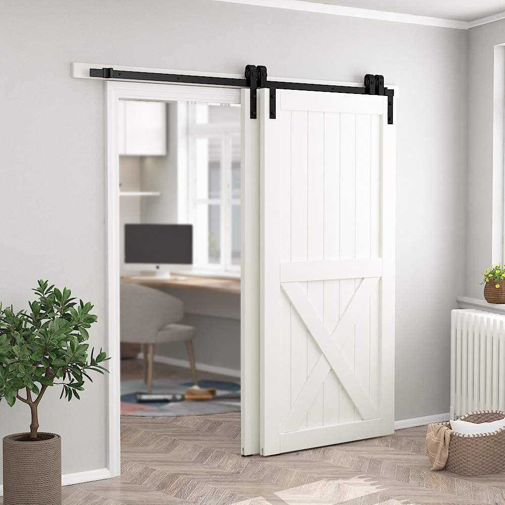 skysen 6FT Heavy Duty Sliding Barn Door Hardware Single Track Bypass Double Door Kit Black - Cheap Fitting