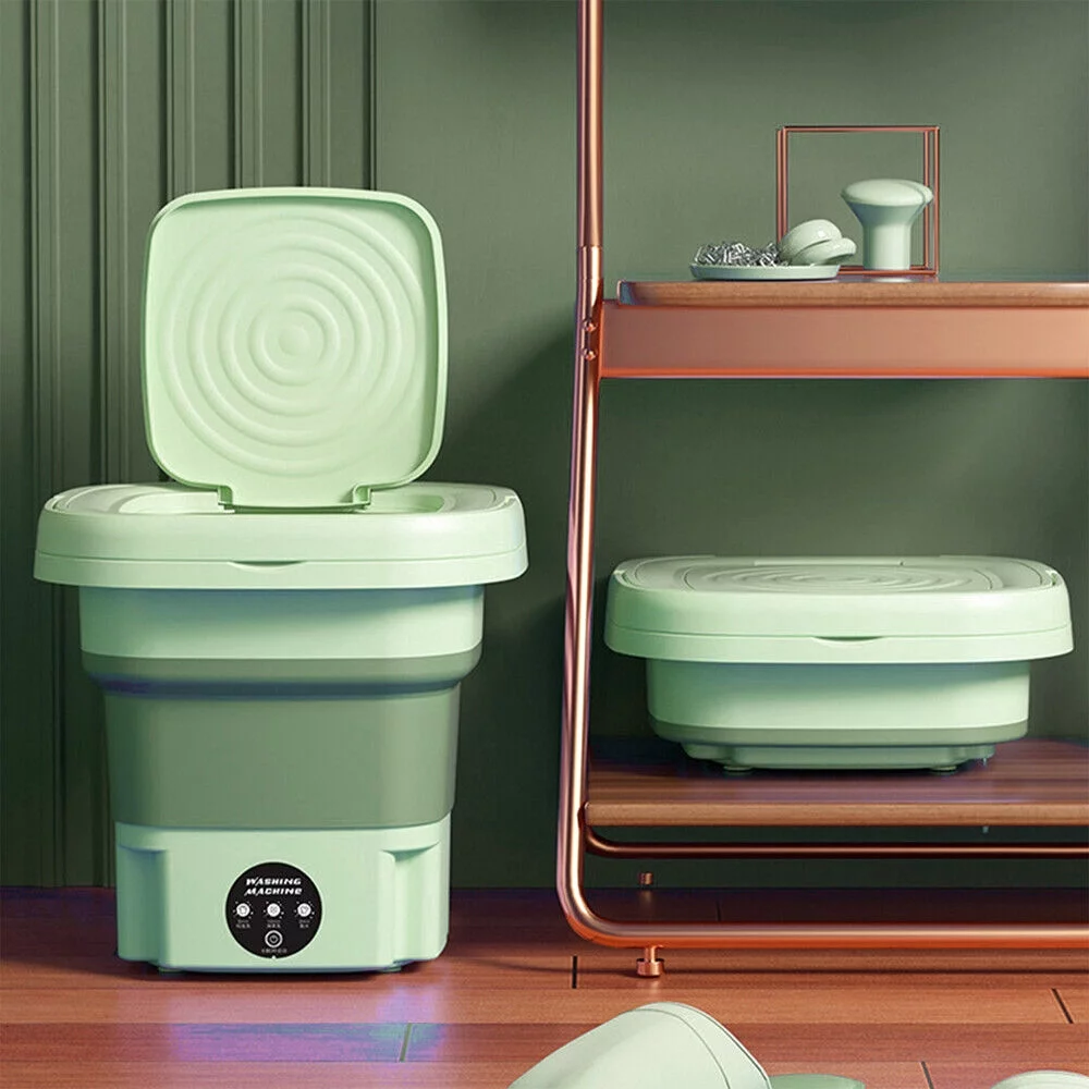 TOPCHANCES Mini Folding Washing Machine, Portable Laundry with Dryer Bucket & 3 Modes Deep Cleaning For Travel Wash (8L, Green) - Cheap Fitting
