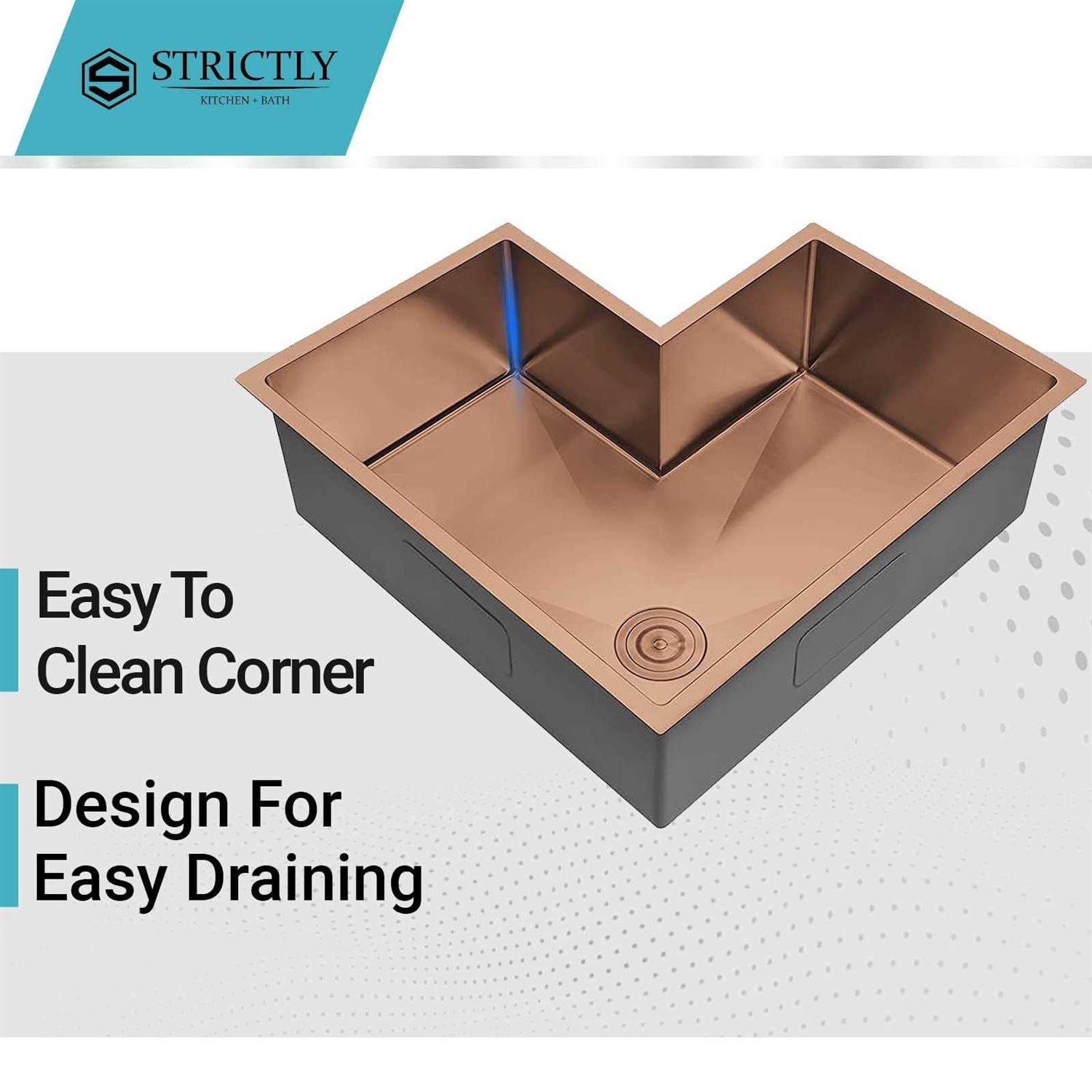 Strictly Sinks 30 inch Corner Kitchen Sink 16 Gauge Stainless Steel Single Bowl inch Radius - Cheap Fitting