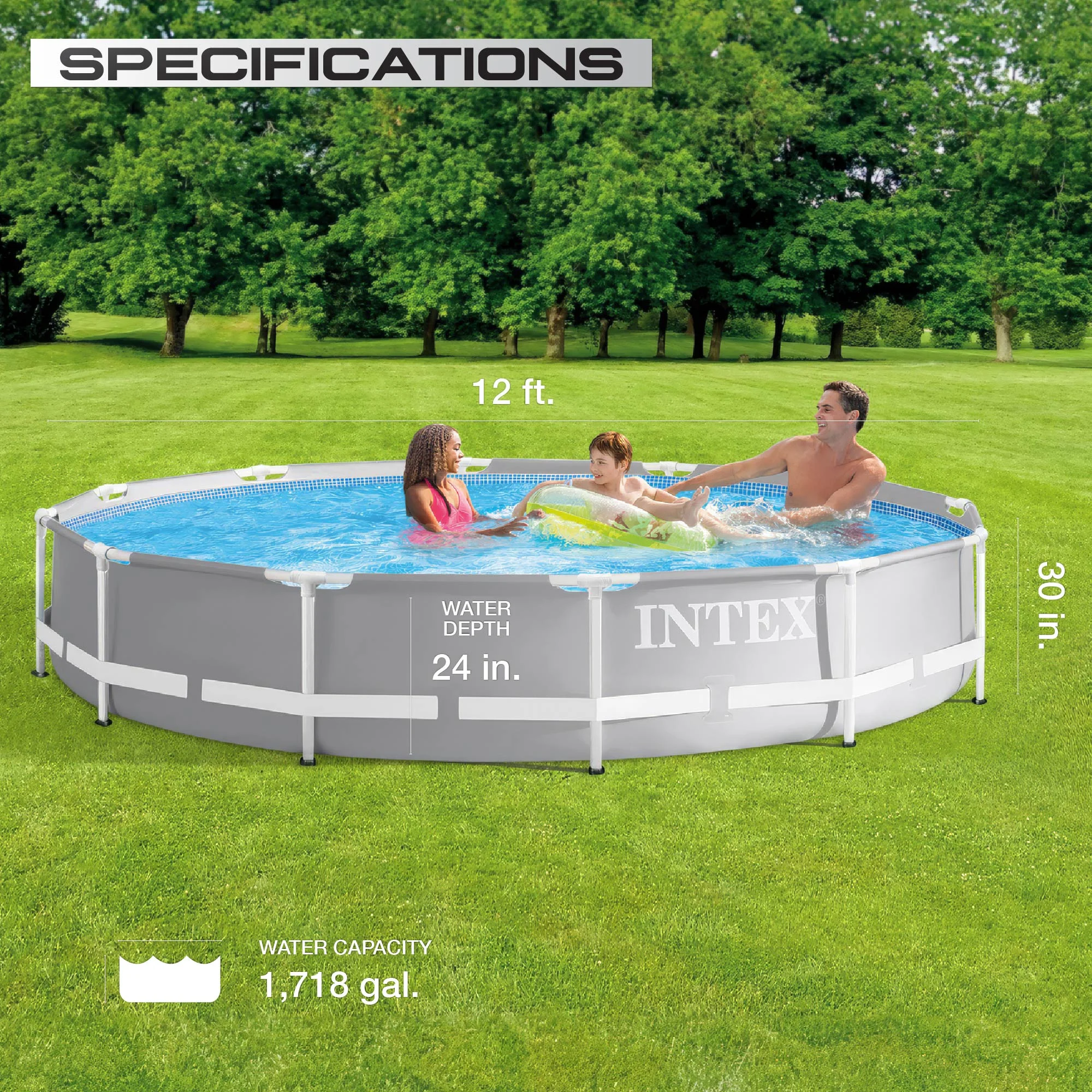 Intex 26710EH 12 ft x 30 in Prism Frame Round Above Ground Swimming Pool, (No Pump) - Cheap Fitting