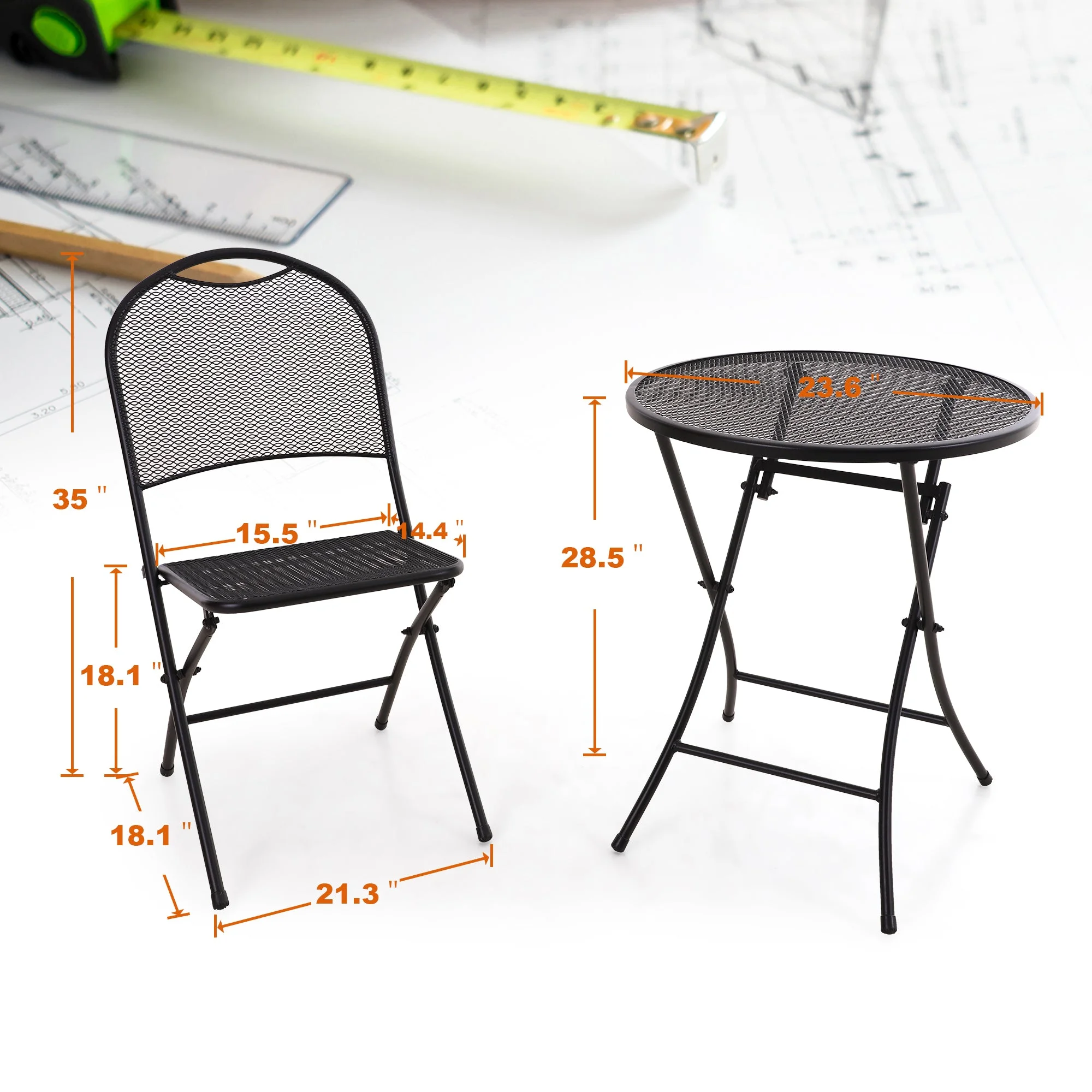 Sophia & William 3 Pieces Outdoor Bistro Set Metal Folding Table and Chairs - Cheap Fitting