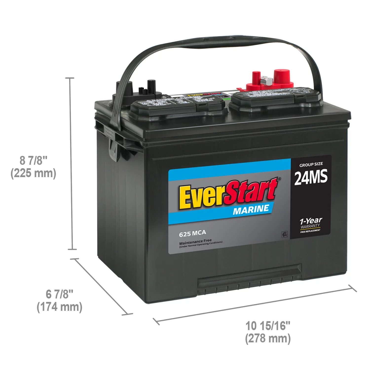 EverStart Lead Acid Marine Starting Battery, Group Size 24MS 12 Volt, 1000 MCA - Cheap Fitting