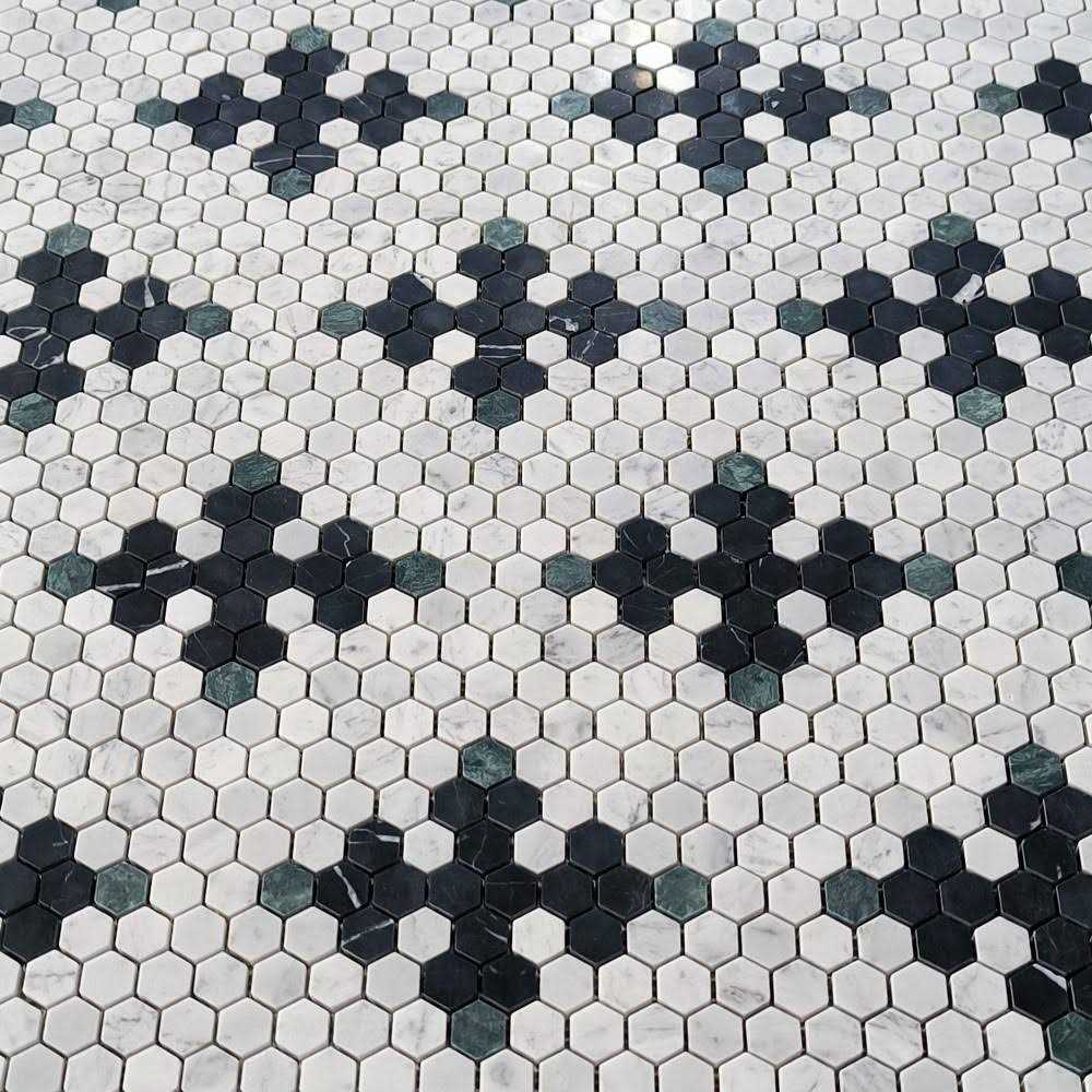 StoneCenterOnline Carrara White Marble Hexagon Starlight Mosaic Tile Black Green Honed - Cheap Fitting