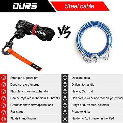 Synthetic Winch Rope Cable Kit 1/4 x 50 ft 9500Lbs Winch Rope Line with Protective Sleeve+Rubber Stopper+Winch Hook+Safety Pull Strap - Cheap Fitting