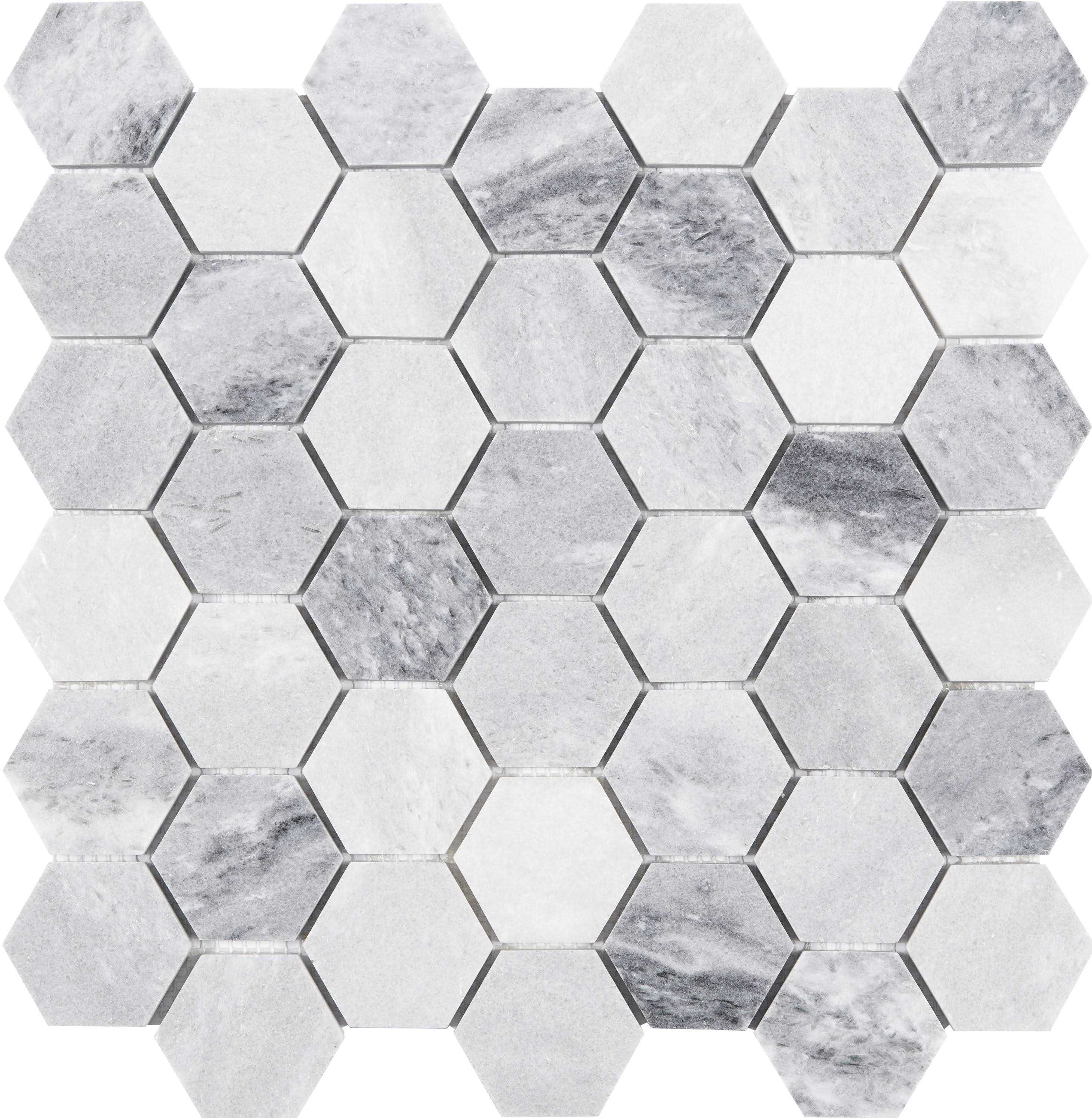 Satori Storm Gray 12-in x 12-in Polished Natural Stone Marble Hexagon Marble Look Floor and Wall Tile 1001-0171-0 - Cheap Fitting