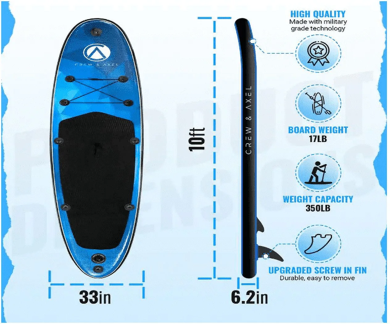 Inflatable Stand Up Paddle Board Non Slip SUP W Backpack, 3 Fins, Paddle, Pump (10 ft. x 33 in. x 6.2 in.) 17 lbs. Blue - Cheap Fitting