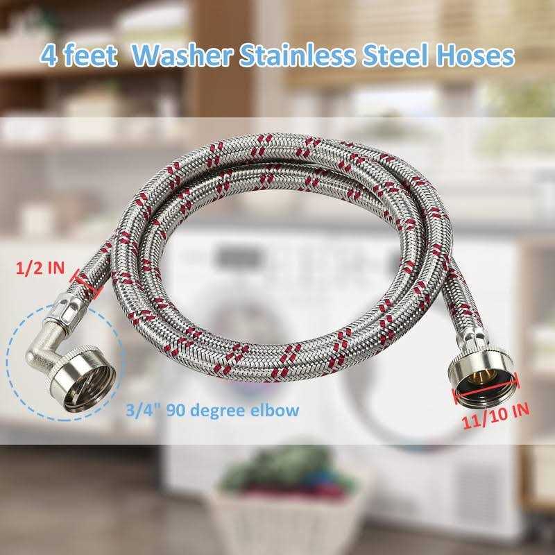 Cenipar Washing Machine Hoses 4feet with 90 Degree Elbow Premium Stainless Steel Burst Proof Red and Blue Striped Water - Cheap Fitting