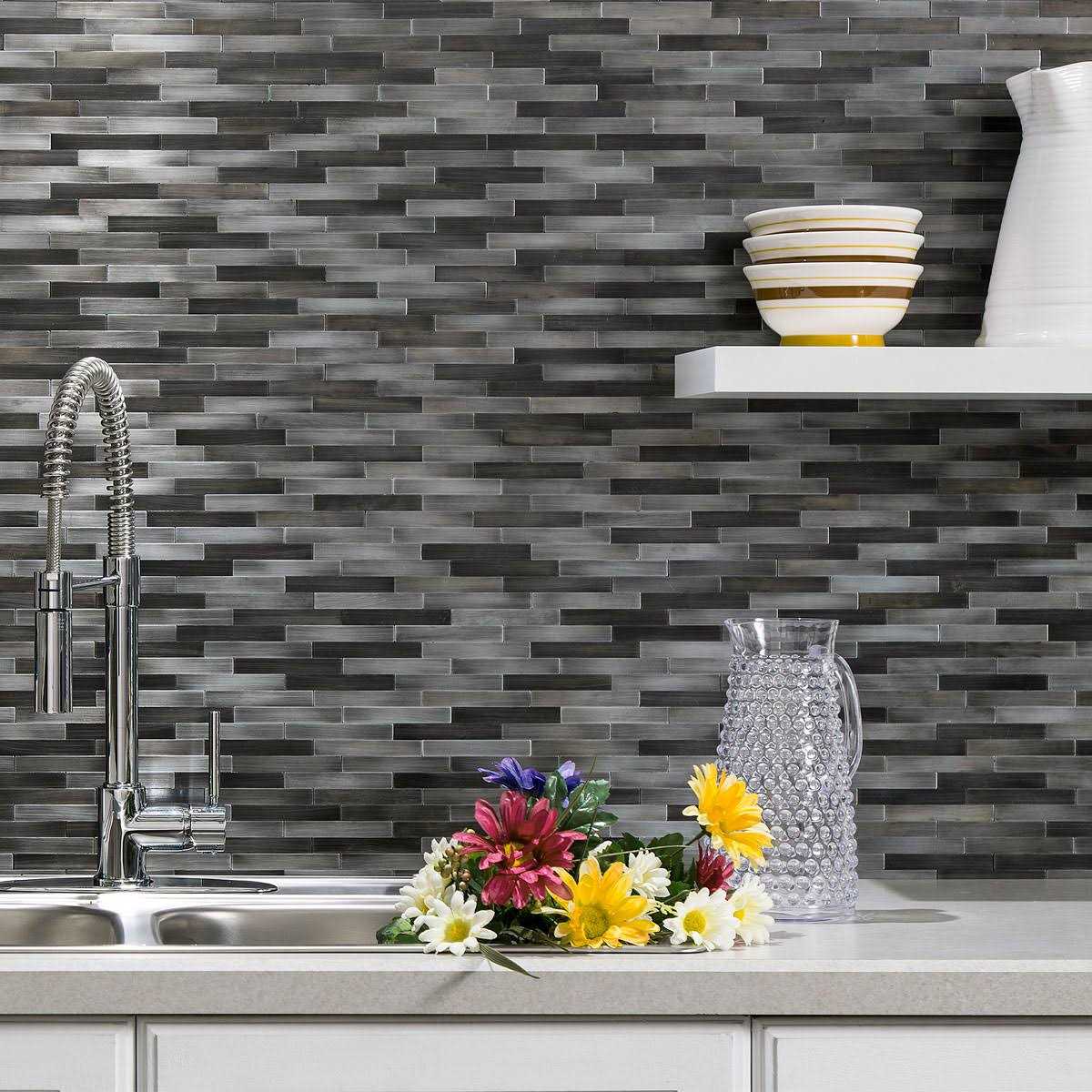 23 5/8W x 5 7/8H Aspect Peel and Stick Distressed Mini Metal Backsplash Tile Pack for 1 Square Foot - Cheap Fitting