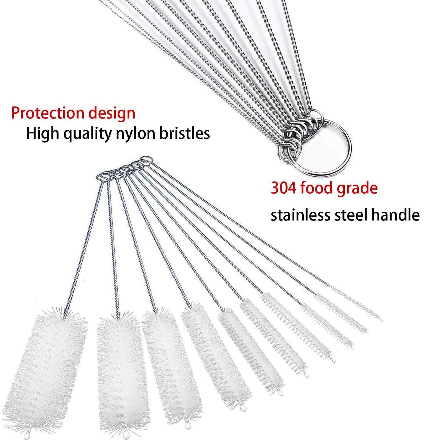 Long Straw Brush Nylon Pipe Tube Cleaner 8 ihch 10 Different Diameters Set Of 10 - Cheap Fitting
