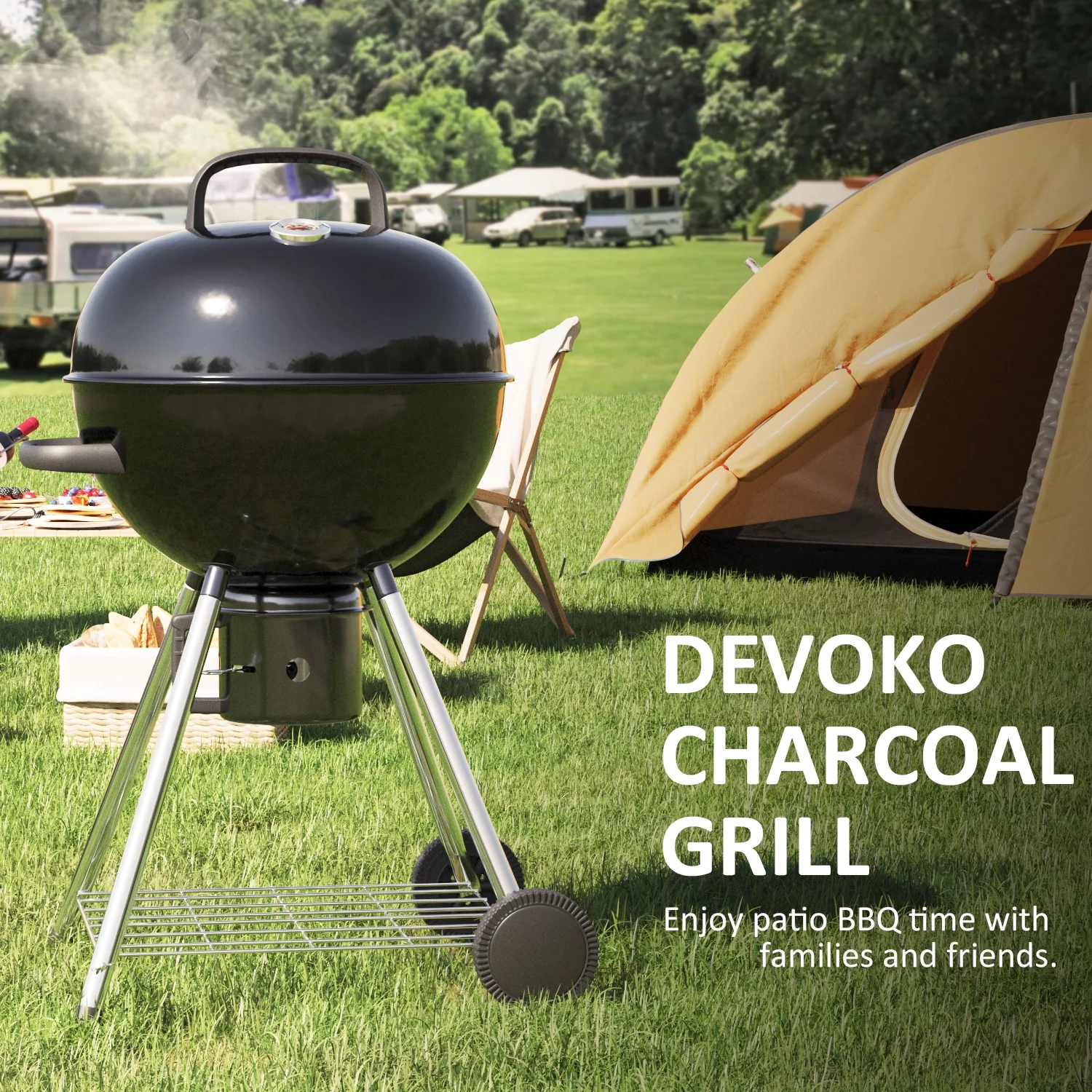 Devoko 29” Barrel Outdoor Charcoal Grill with Side Shelf and Wheels, Black - Cheap Fitting