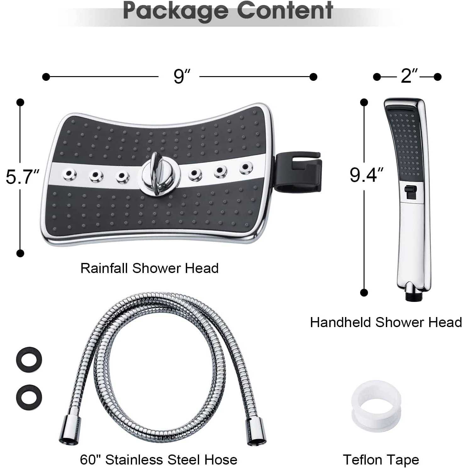 BRIGHT SHOWERS Dual Shower Head Combo Set Handheld Showerhead Rainfall Shower Head Combo with Black Face - Cheap Fitting