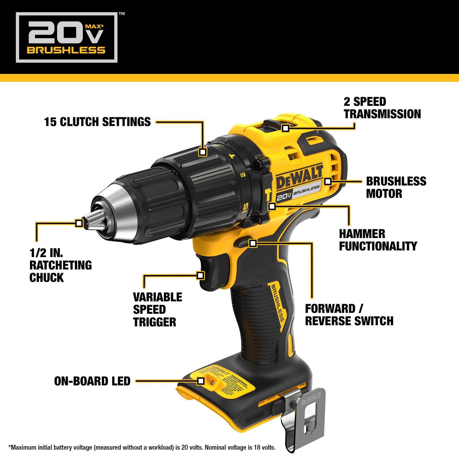 DeWalt DCD798D1 20V MAX Brushless Cordless 1/2 in. Hammer Drill Kit - Cheap Fitting