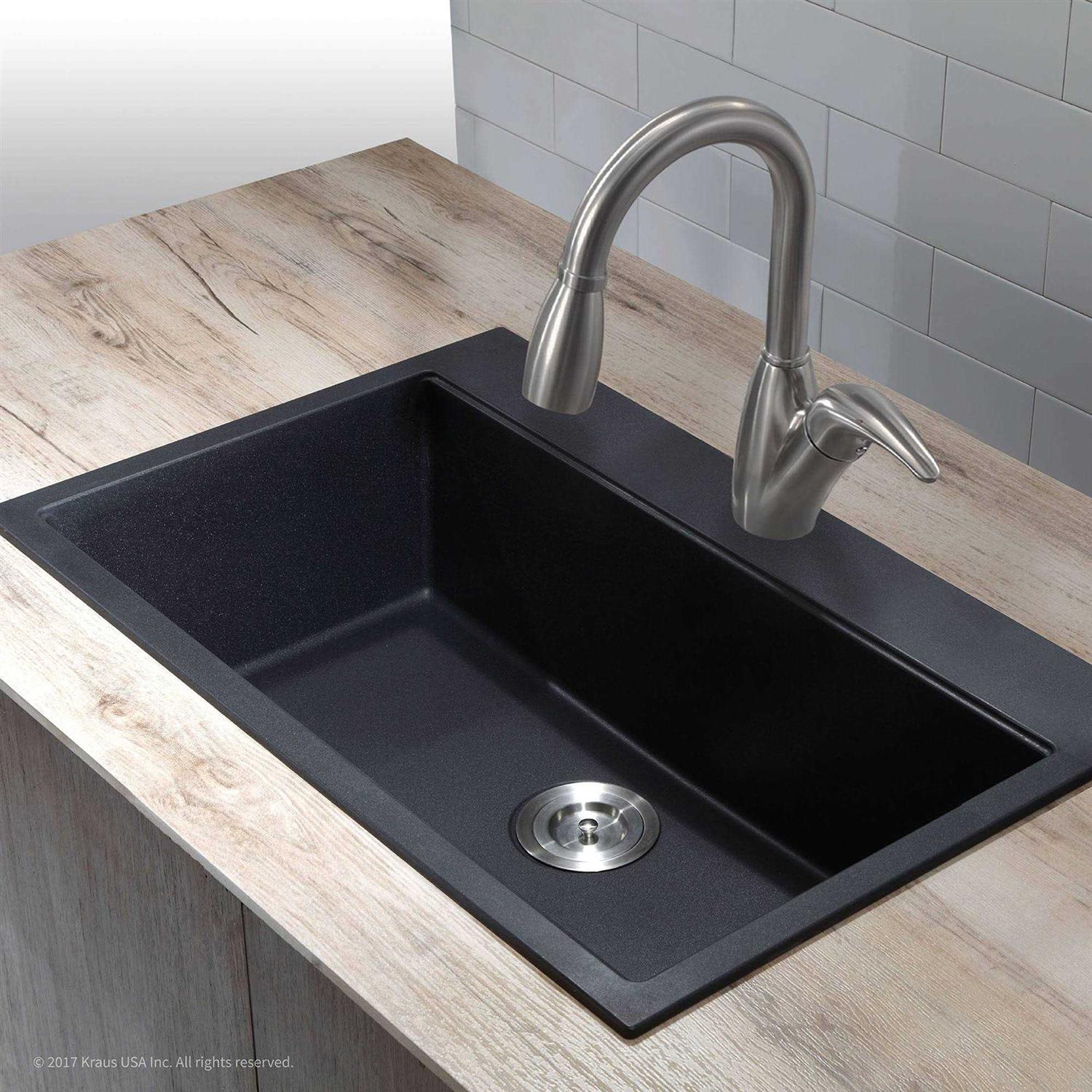 Kraus Dual Mount Single Bowl Granite Kitchen Sink KGD-412B - Cheap Fitting