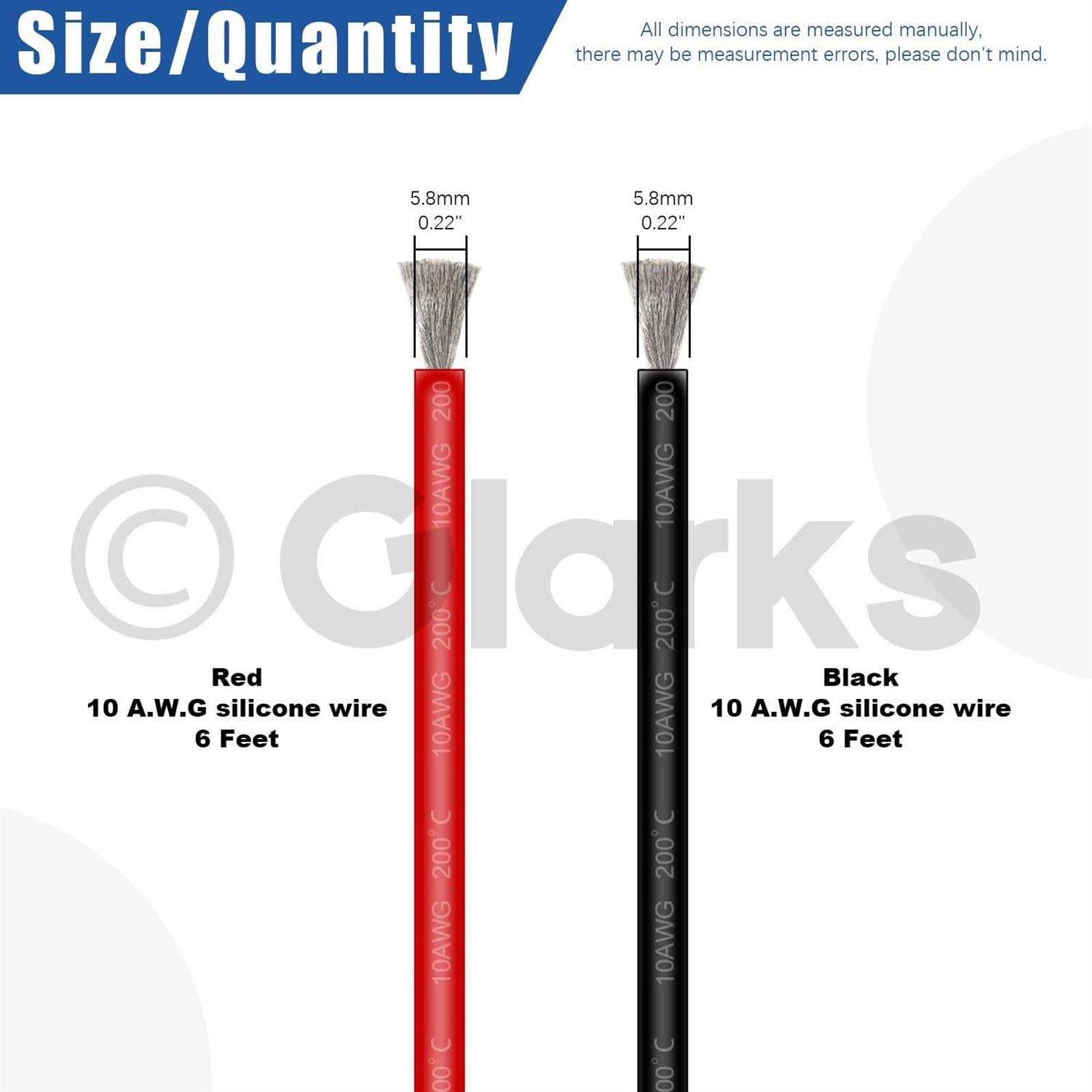 glarks 10 gauge high temp silicone wire 6 ft red and 6 ft black flexible insulated copper wire - Cheap Fitting