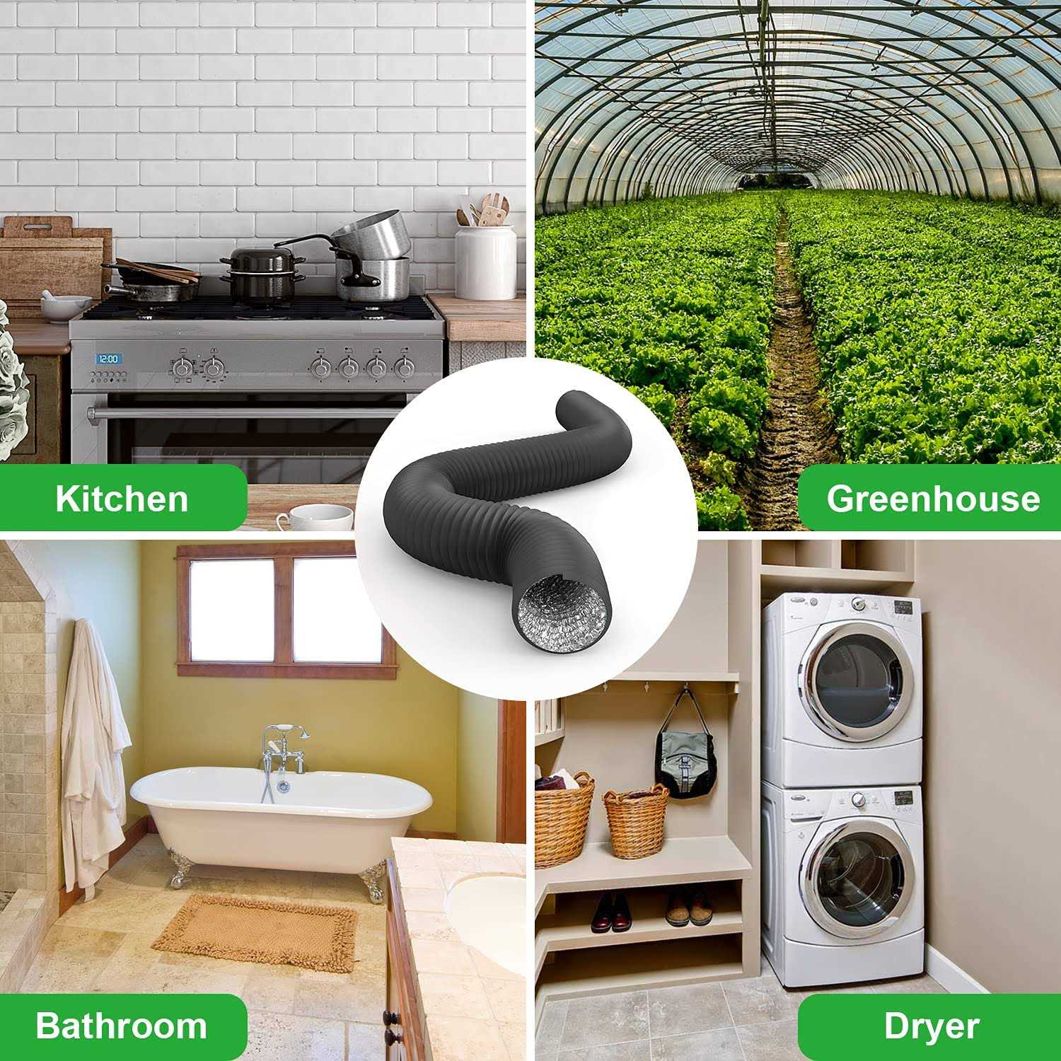 Ipower Flexible 8 Inch 25 Feet Aluminum Ducting 4 Layer Protection Dryer Vent Hose for Hvac Heating Cooling Ventilation and Exhaust - Cheap Fitting