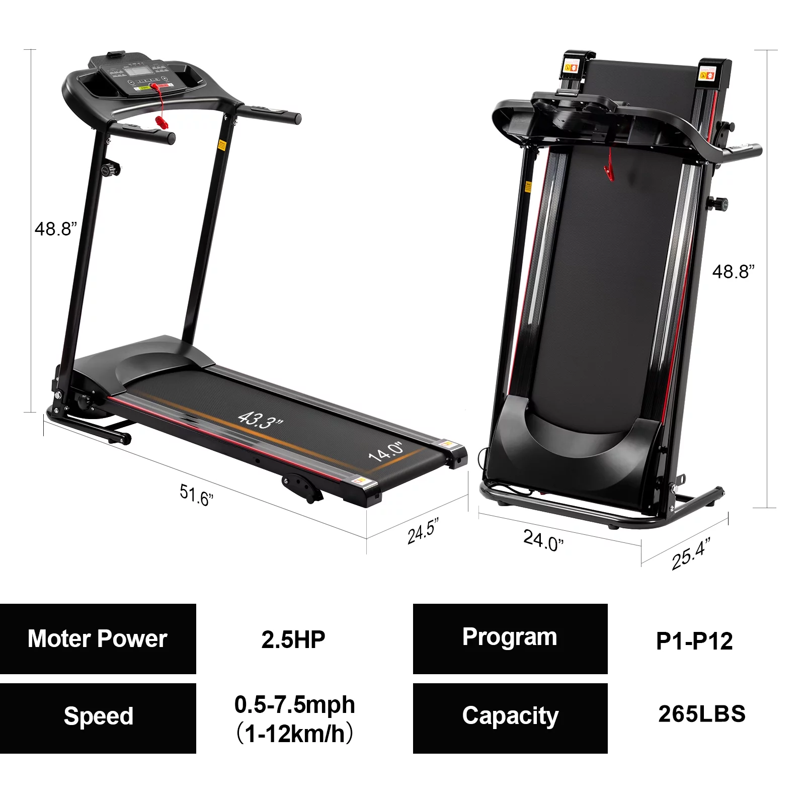 2.5HP Folding Treadmill with Incline, Electric Treadmill with Bluetooth, Speakers, LCD Display, 0.5-8.5 MPH Electric Running Machine, Home Office Gym Portable Treadmill, TE693 - Cheap Fitting
