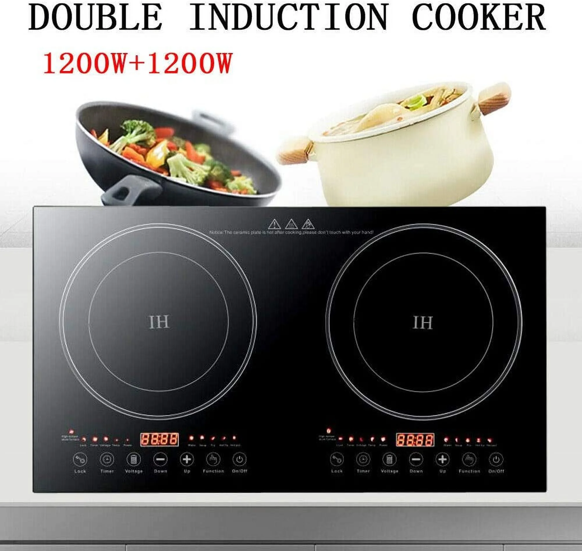 Anqidi 2400W Double Induction Cooktop, Portable Countertop Digital Electric Induction Cooker w/8 Gear Firepower 110V - Cheap Fitting