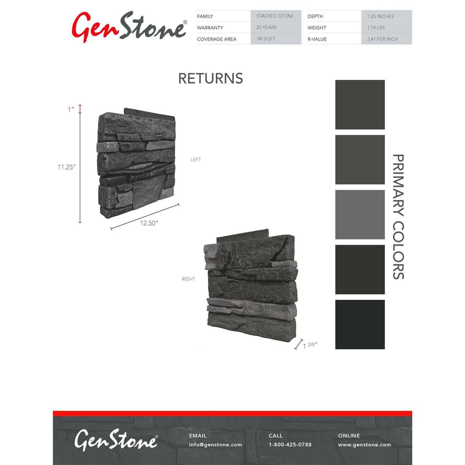 GenStone Stacked Stone Iron Ore 12 in. x 1.375 in. x 12 in. Faux Stone Siding Left Corner Panel - Cheap Fitting