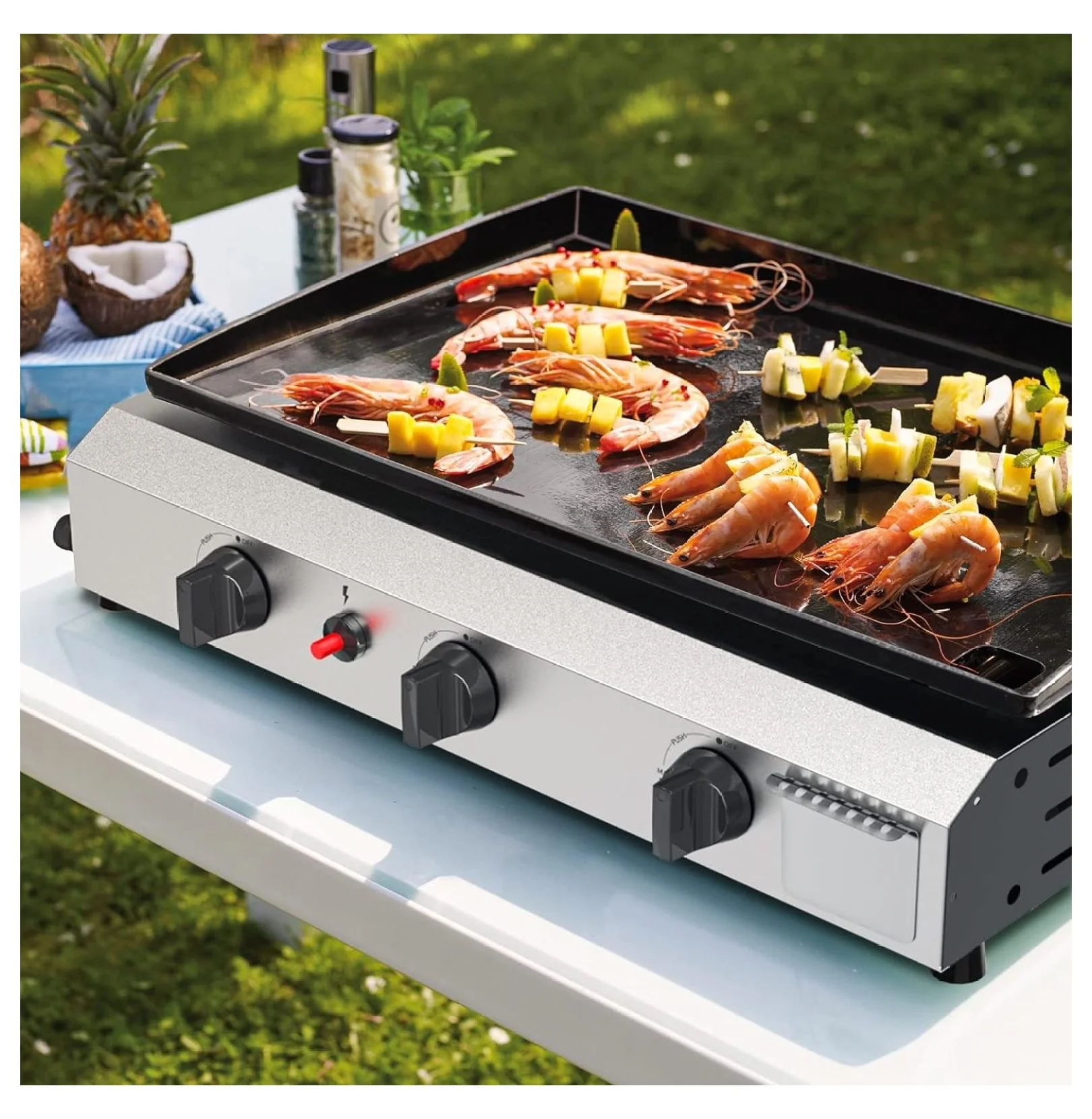 25.6 Inch 3 Burner BBQ Gas Grill Griddle, Stainless Steel Portable Detachable 30,000 BTU Table Top Propane Barbecue Grill for Camping or Tailgating ( Griddle) - Cheap Fitting