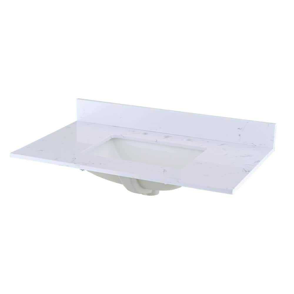 PROOX 22 in. D Engineered Stone Composite Vanity Top in White with White Rectangular Single Sink - Cheap Fitting