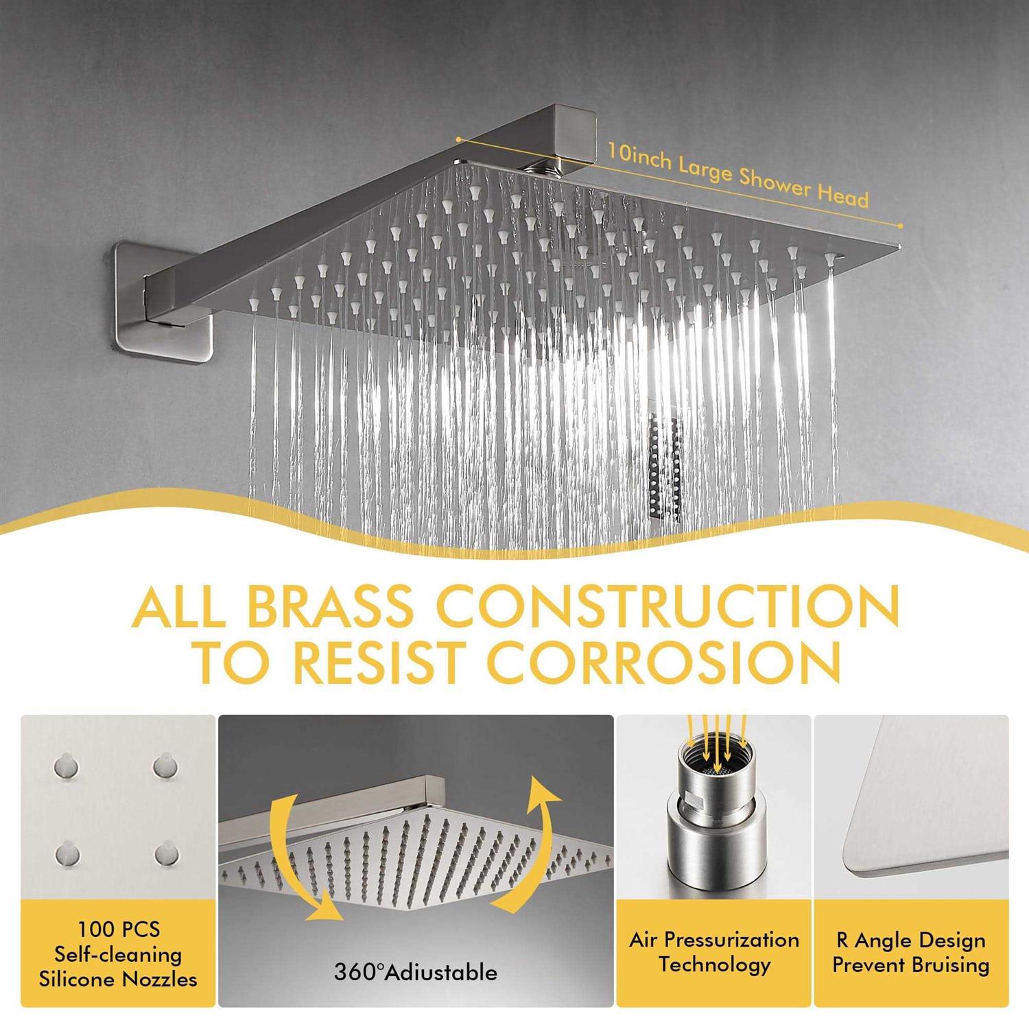 Fransiton 10 Inches Brushed Nickel Shower System Rain Shower System Set Wall Mounted - Cheap Fitting