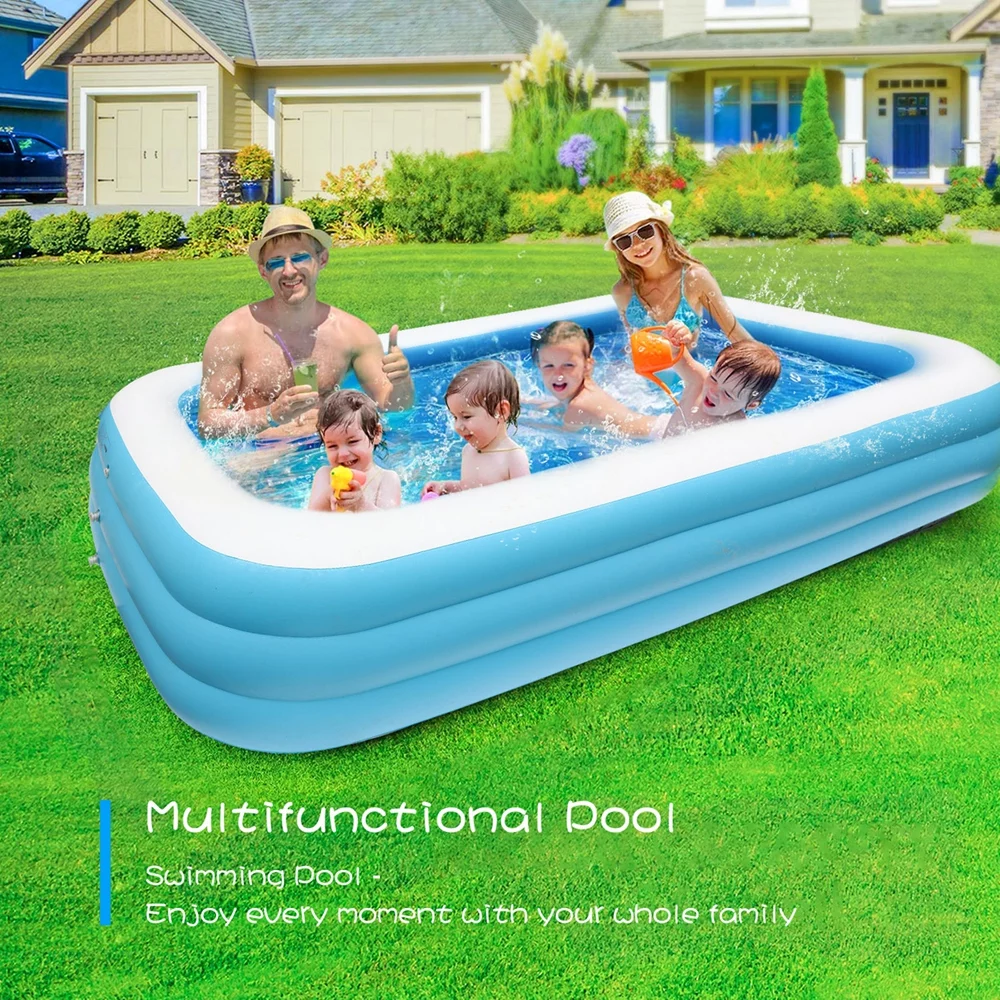 Inflatable Swimming Pool, Family Full-Sized Blow Up Pool, Heavy Duty Above Ground Pool for Kids, Adults, Outdoor, Backyard, Pool Party - Cheap Fitting