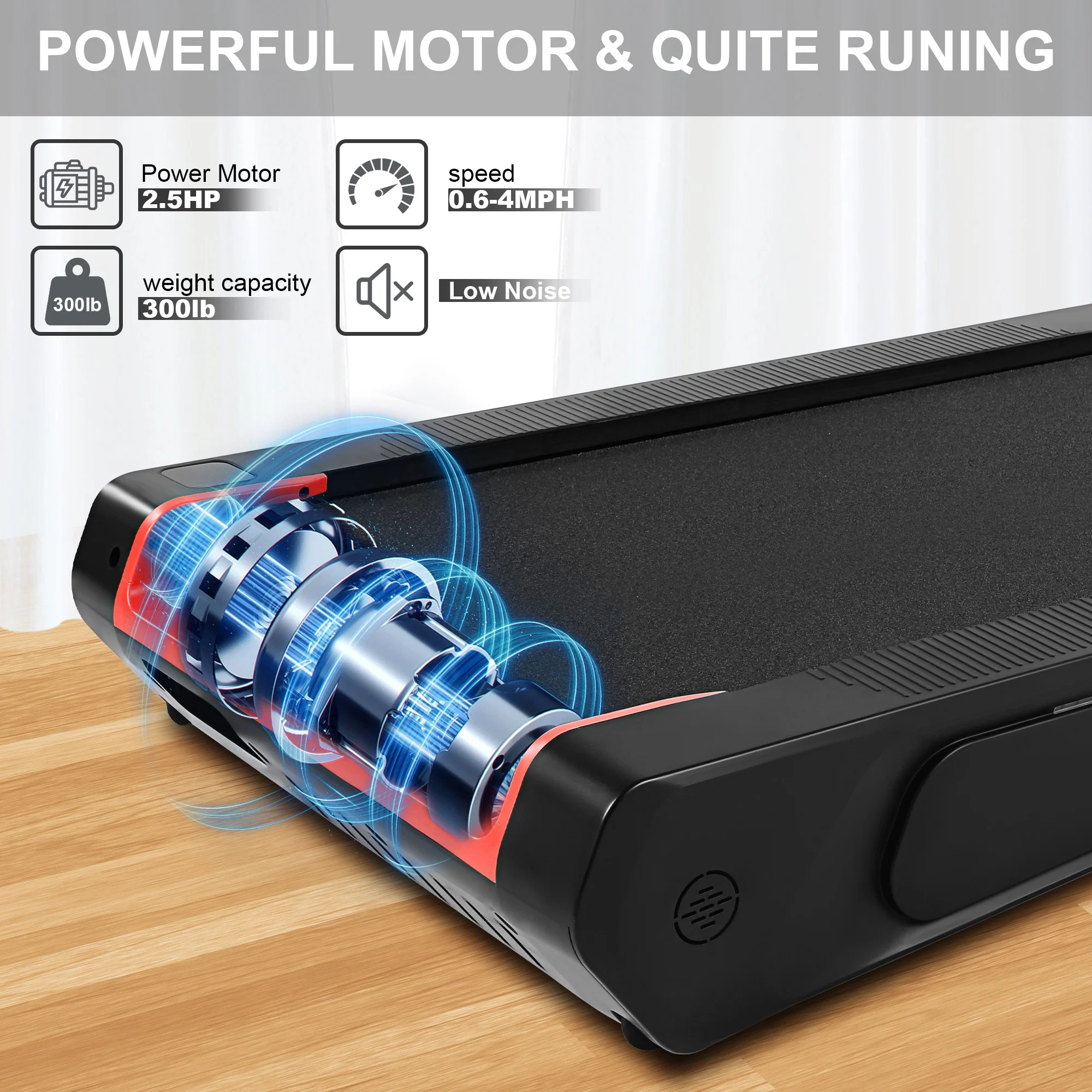 Tikmboex Walking Pad Treadmill with 5% Incline, 2.5HP Under Desk Treadmil with Remote and Unique Lamp Strip Design for Walking Running, Black & Red 300 Lbs Capacity - Cheap Fitting