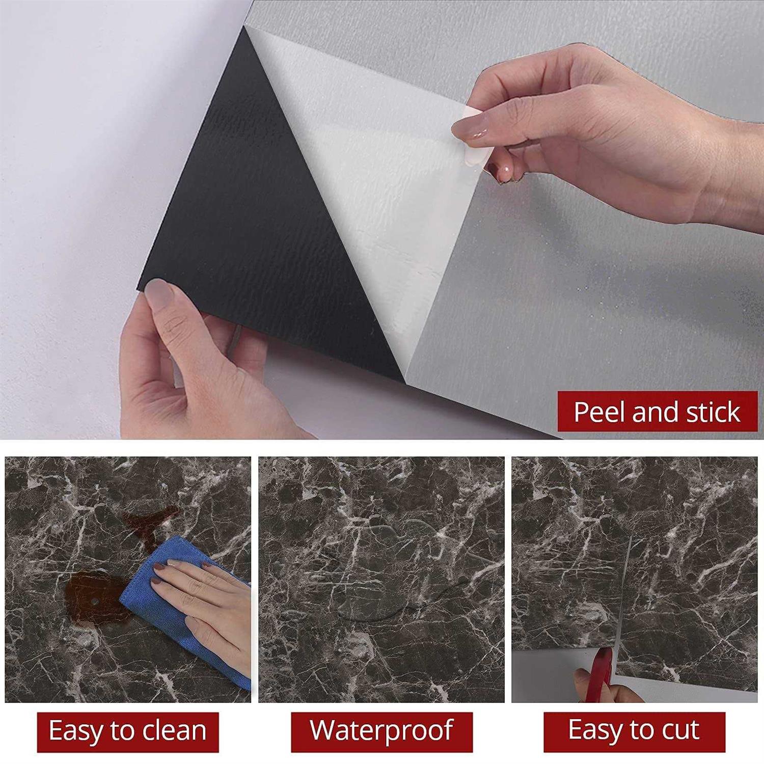 Westick Black Peel and Stick Floor Tile Waterproof Bathroom Vinyl Peel and Stick Tiles Floor Stick on Floor Tile Peel and Stick Flooring - Cheap Fitting