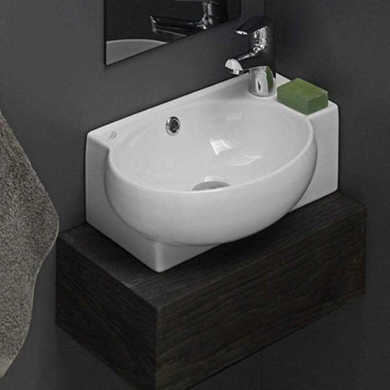 CeraStyle 001300-U-One Hole Mini Curved Corner Ceramic Wall Mounted/Vessel Sink - Cheap Fitting