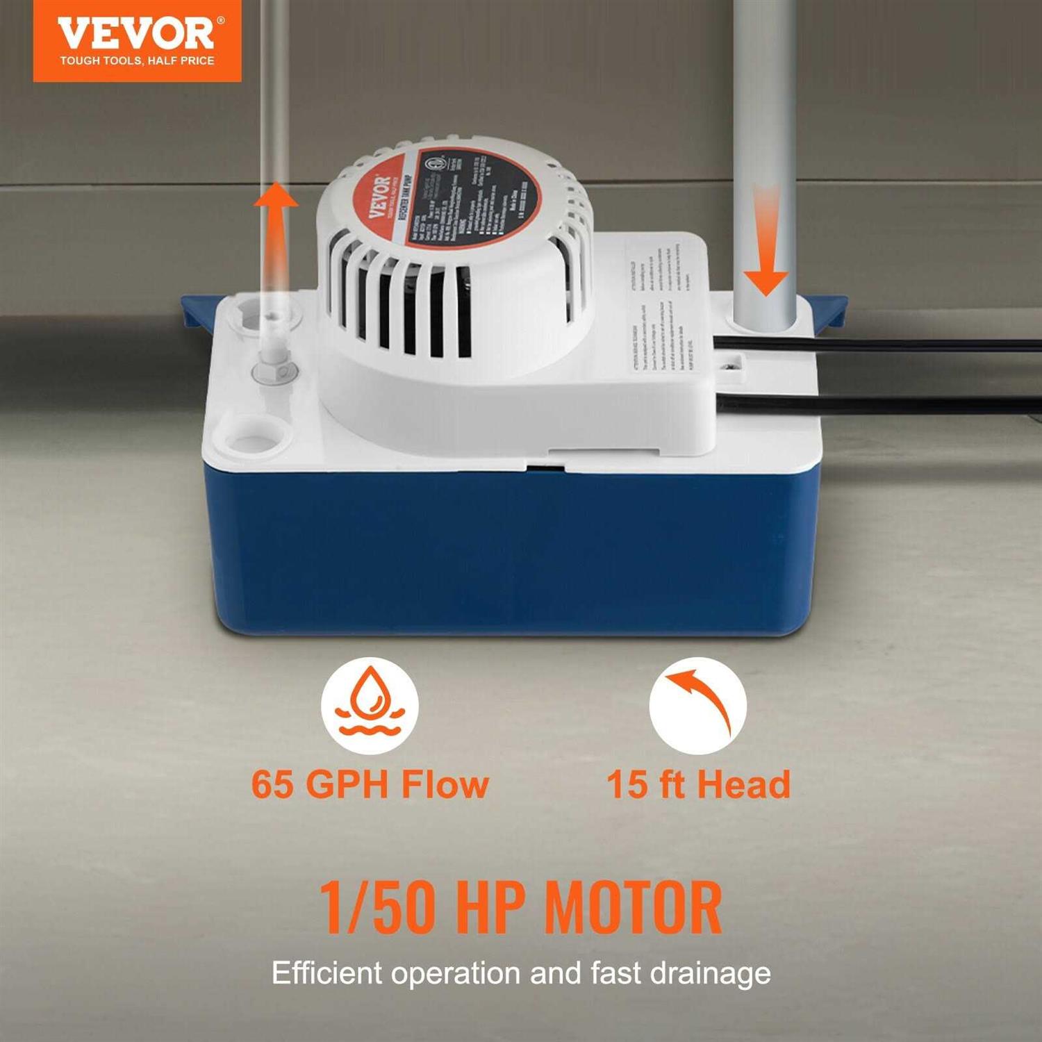 VEVOR Condensate Removal Pump GPH Lift 115V Automatic AC Condensation Pump with Safety Switch & 20′ Tubing for Air Conditioner - Cheap Fitting