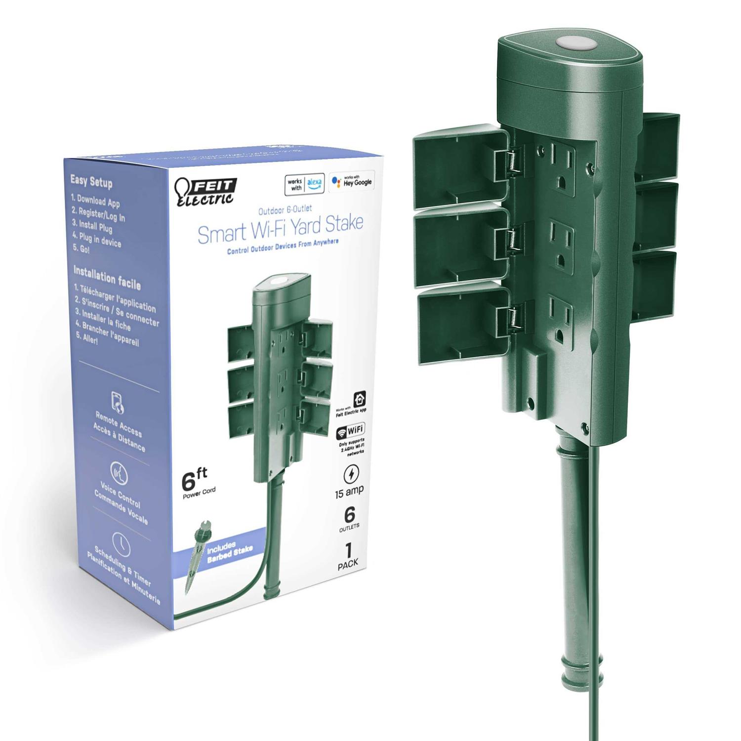Feit Electric Outdoor 6 ft. L Green Smart Outlet Stake With WiFi - Cheap Fitting