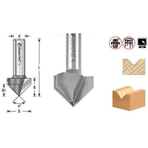 Amana Tool 45728 Carbide Tipped V-Groove 90 Deg x 1-1/2 Dia x 1-1/4 x 1/2 Shank - Cheap Fitting