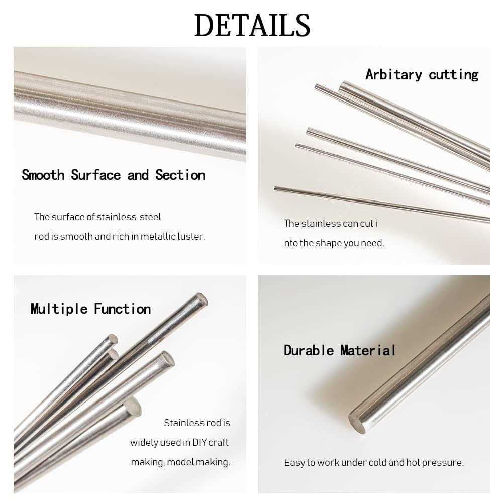 Tynulox 3pcs Stainless Steel Rod 38 Diameter 12 Per Rod Round Solid for Industry, Metal Working Hobbies and Diy Craft - Cheap Fitting