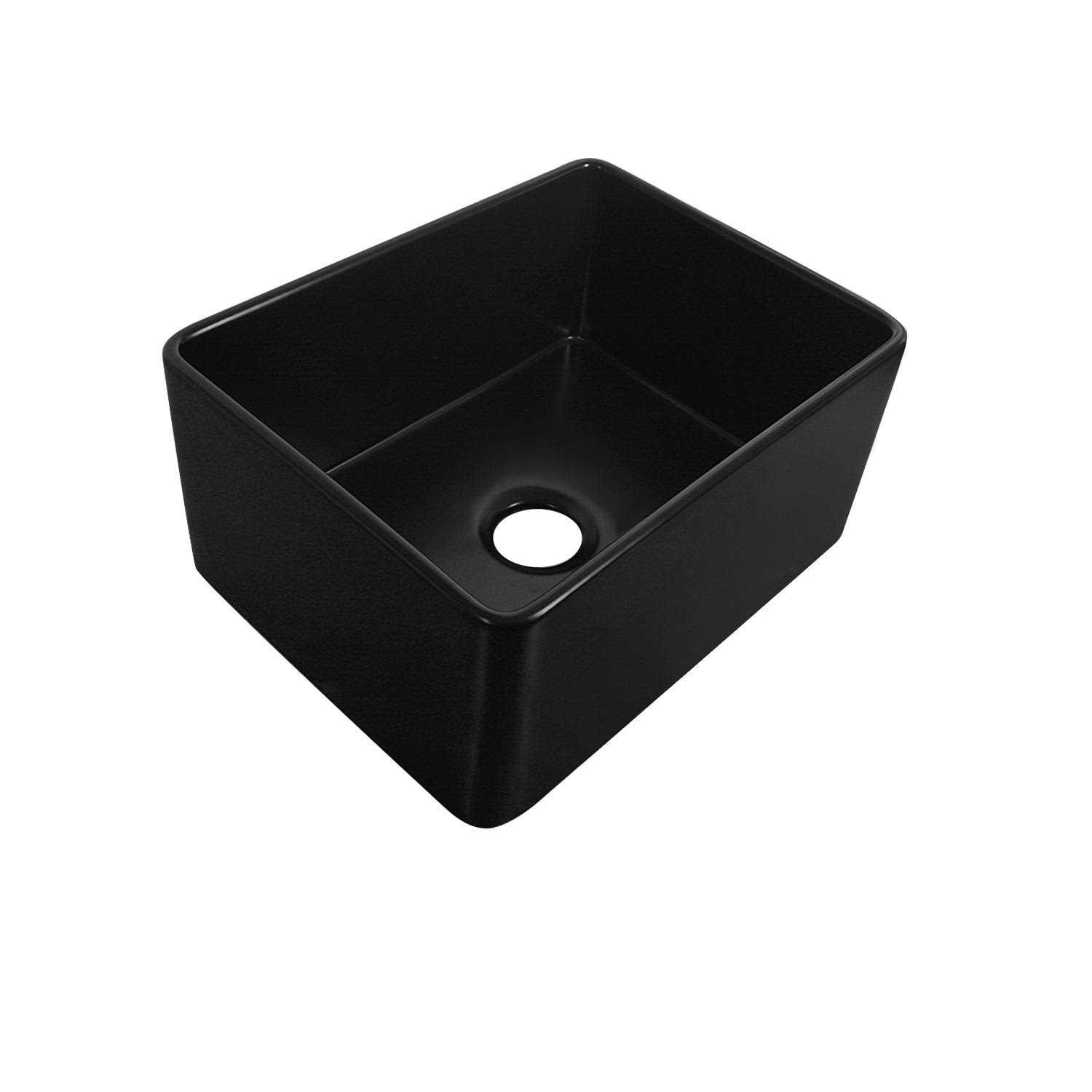 DeerValley Black Fireclay 24 in. L x 18 in. W Rectangular Single Bowl Farmhouse Apron Kitchen Sink with Grid and Strainer DV-1K0012 - Cheap Fitting