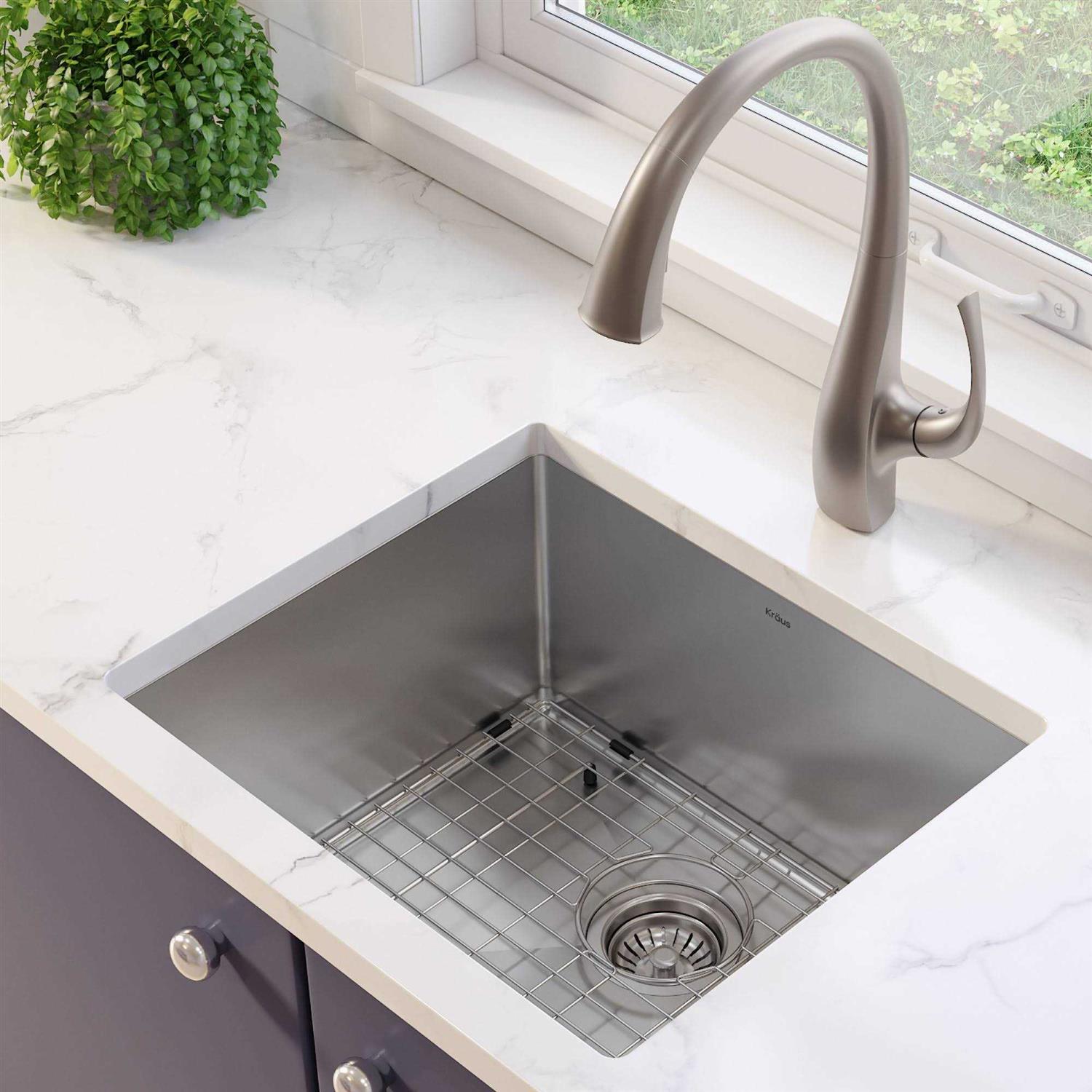 Kraus KHU101-21 21 in. Standart PRO 16 Gauge Undermount Single Bowl Stainless Steel Kitchen Sink - Cheap Fitting