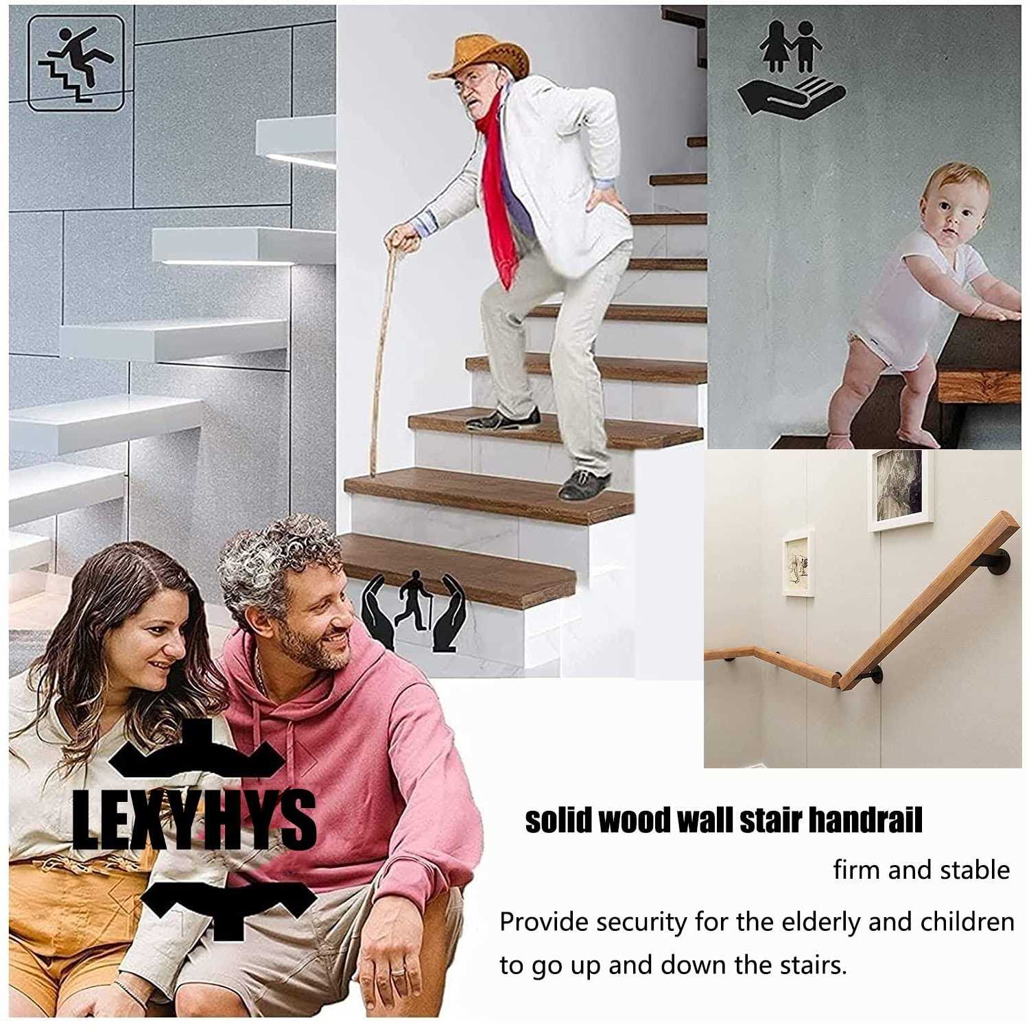 LEXYHYS Wood Handrails for Indoor Stairs Safety Non-Slip Stair Railing - Cheap Fitting