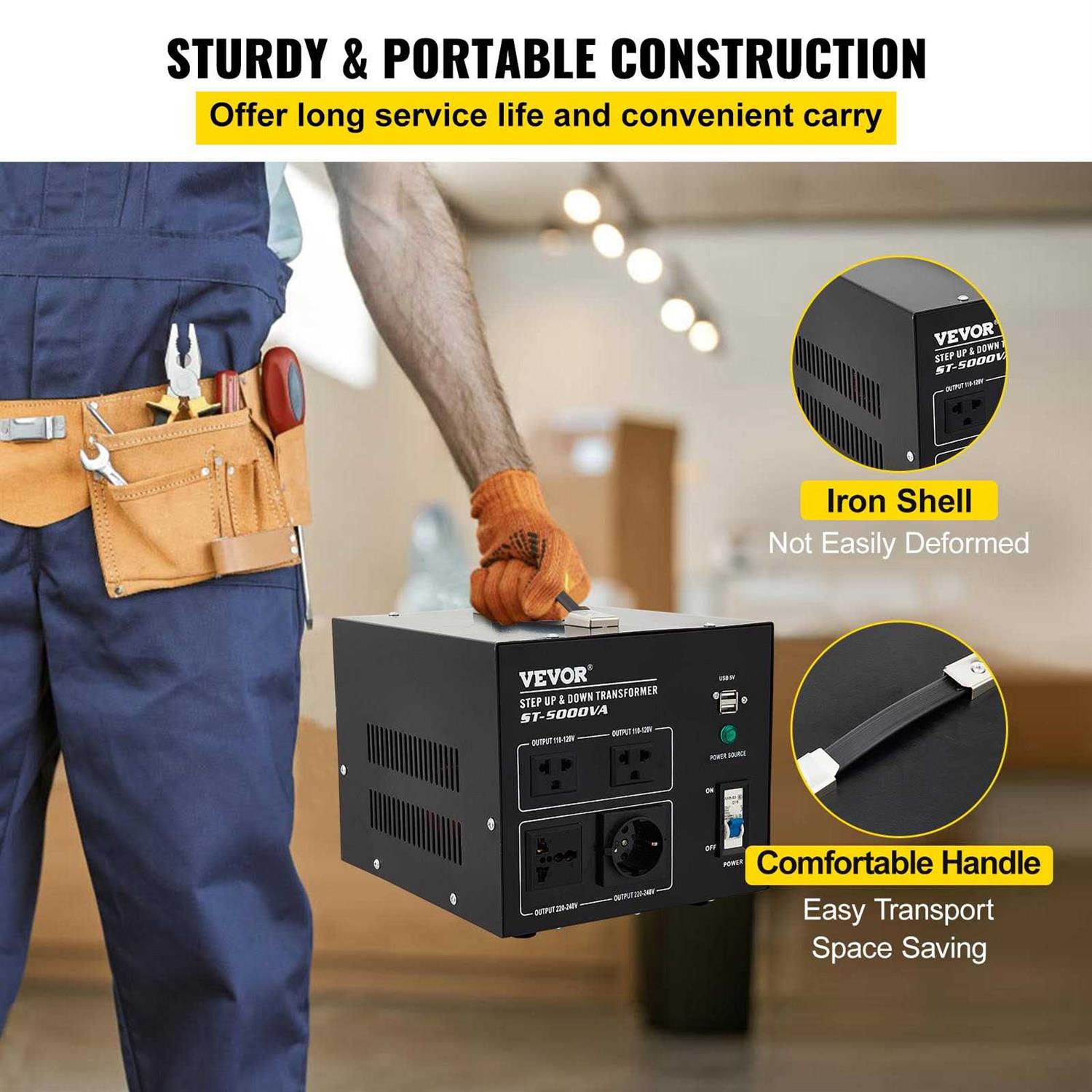 VEVOR Voltage Converter Transformer,5000W Heavy Duty Step Up/Down Transformer Converter,2 US&1 UK&1 Universal Outlet SJBYQ5KVA222ULRDUV7 - Cheap Fitting