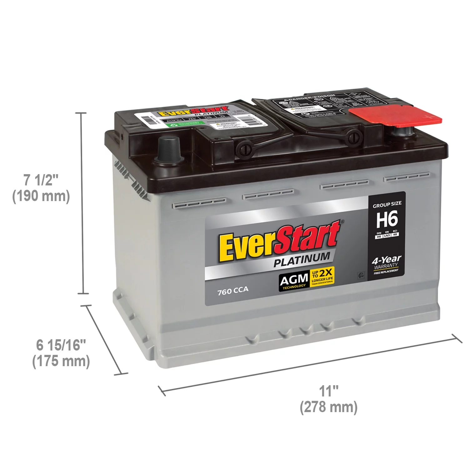 EverStart Platinum BOXED AGM Automotive Battery, Group Size H6 / LN3 / 48 12 Volt, 760 CCA - Cheap Fitting